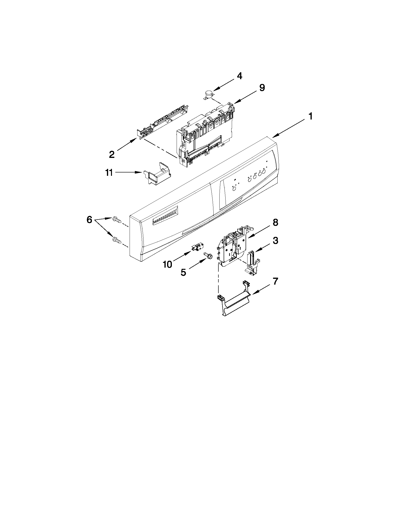 Crosley CUD6710XB3 control panel and latch parts diagram