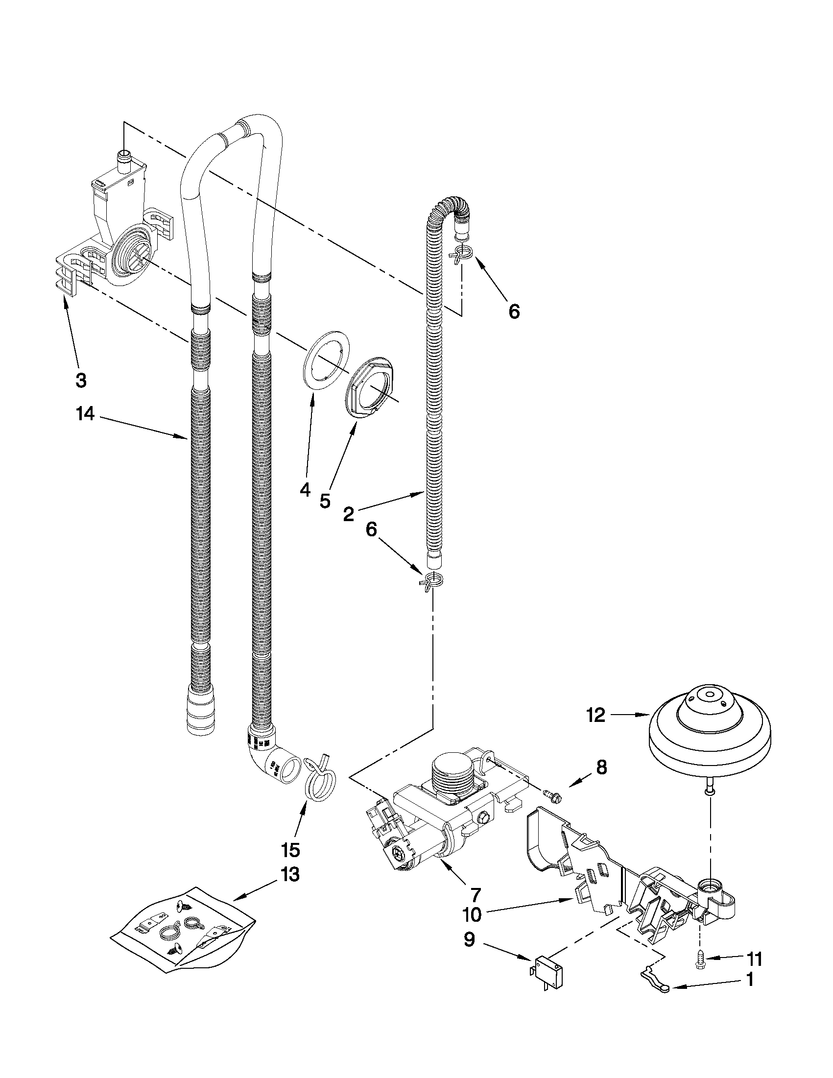 Crosley CUD6710XB3 fill, drain and overfill parts diagram