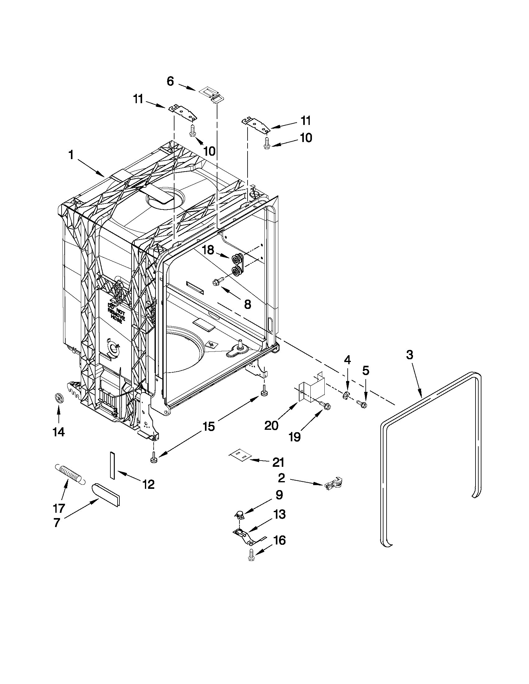 Crosley CUD6710XB3 tub and frame parts diagram