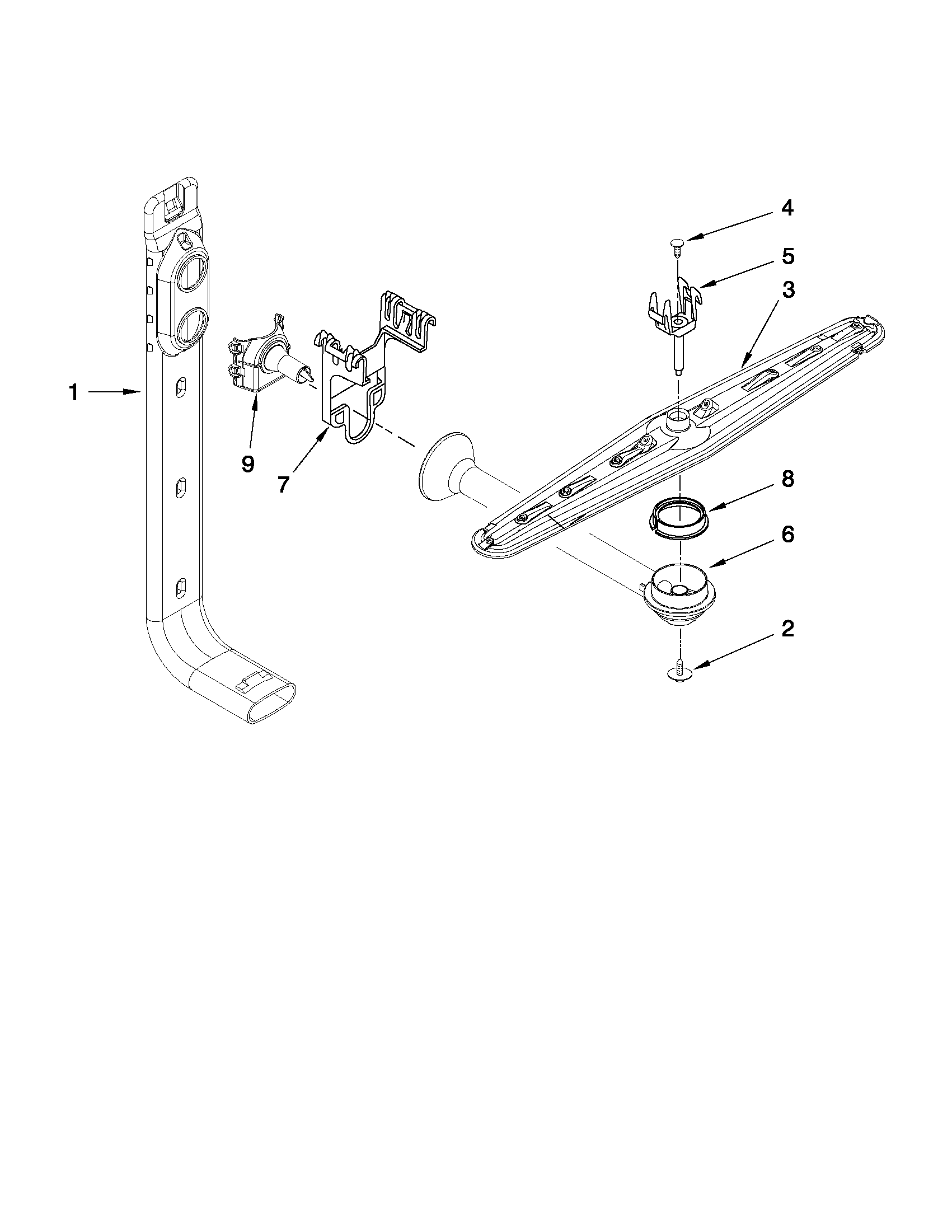 Crosley CUD6710XB3 upper wash and rinse parts diagram
