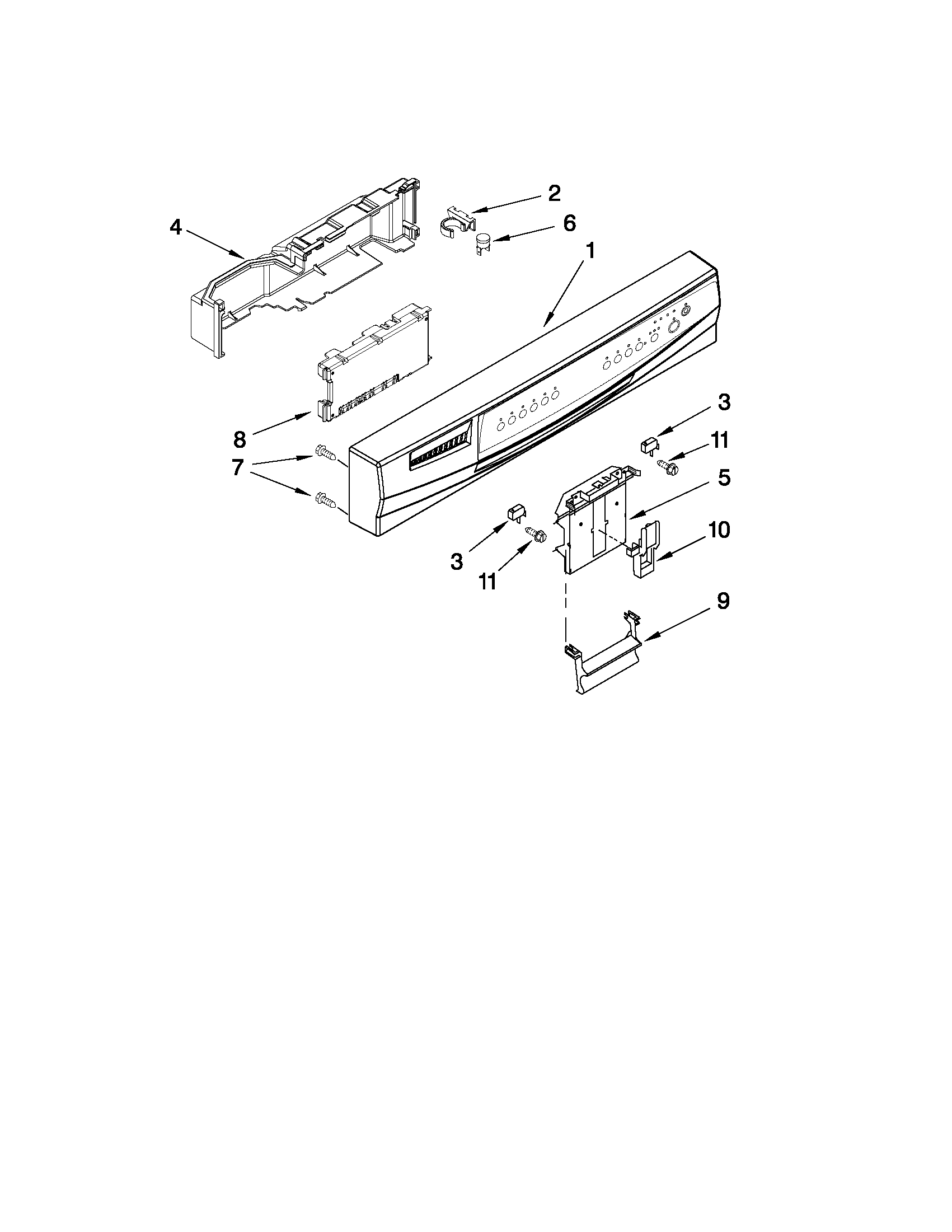 Whirlpool 7GU2300XTVQ3 control panel and latch parts diagram