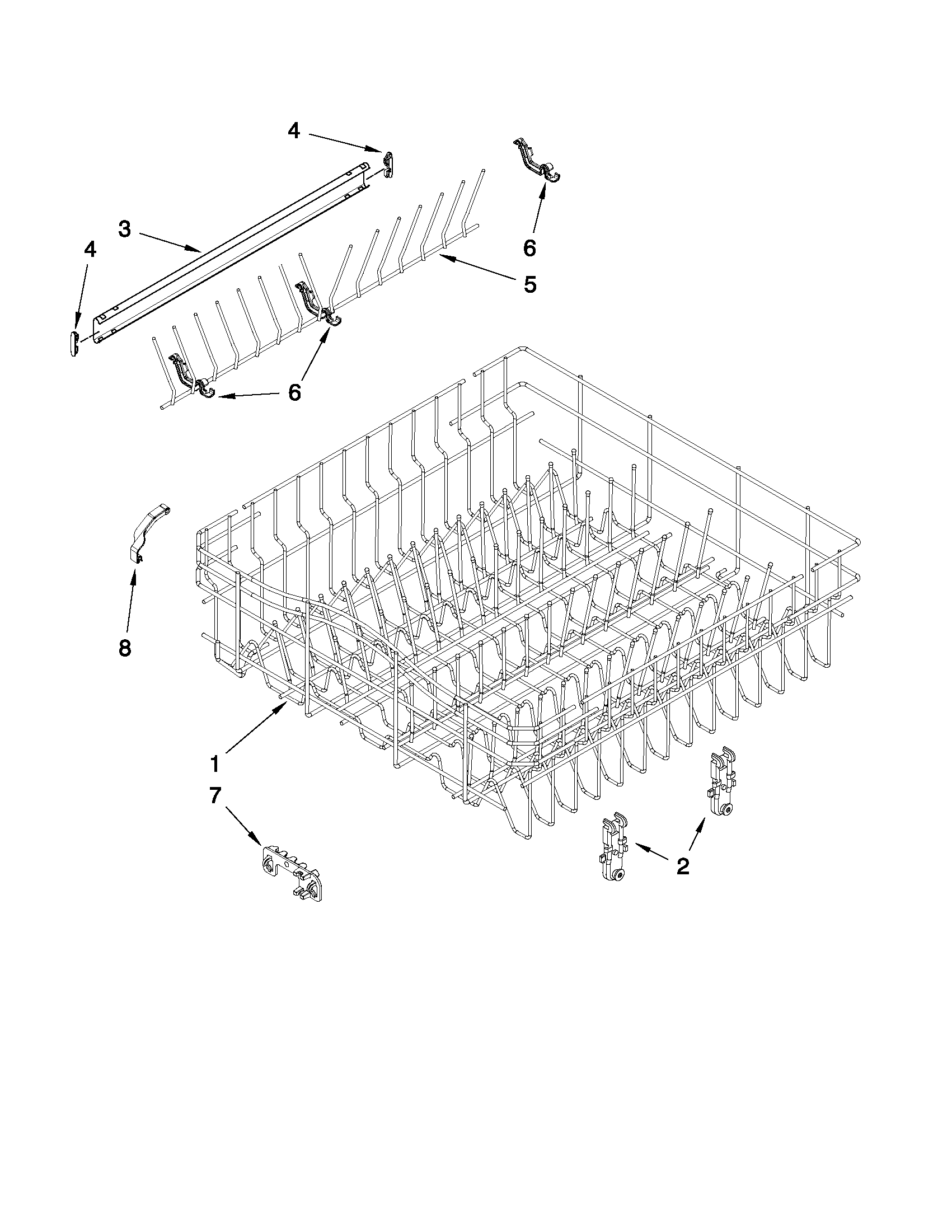 Whirlpool 7GU2300XTVQ3 upper rack and track parts diagram