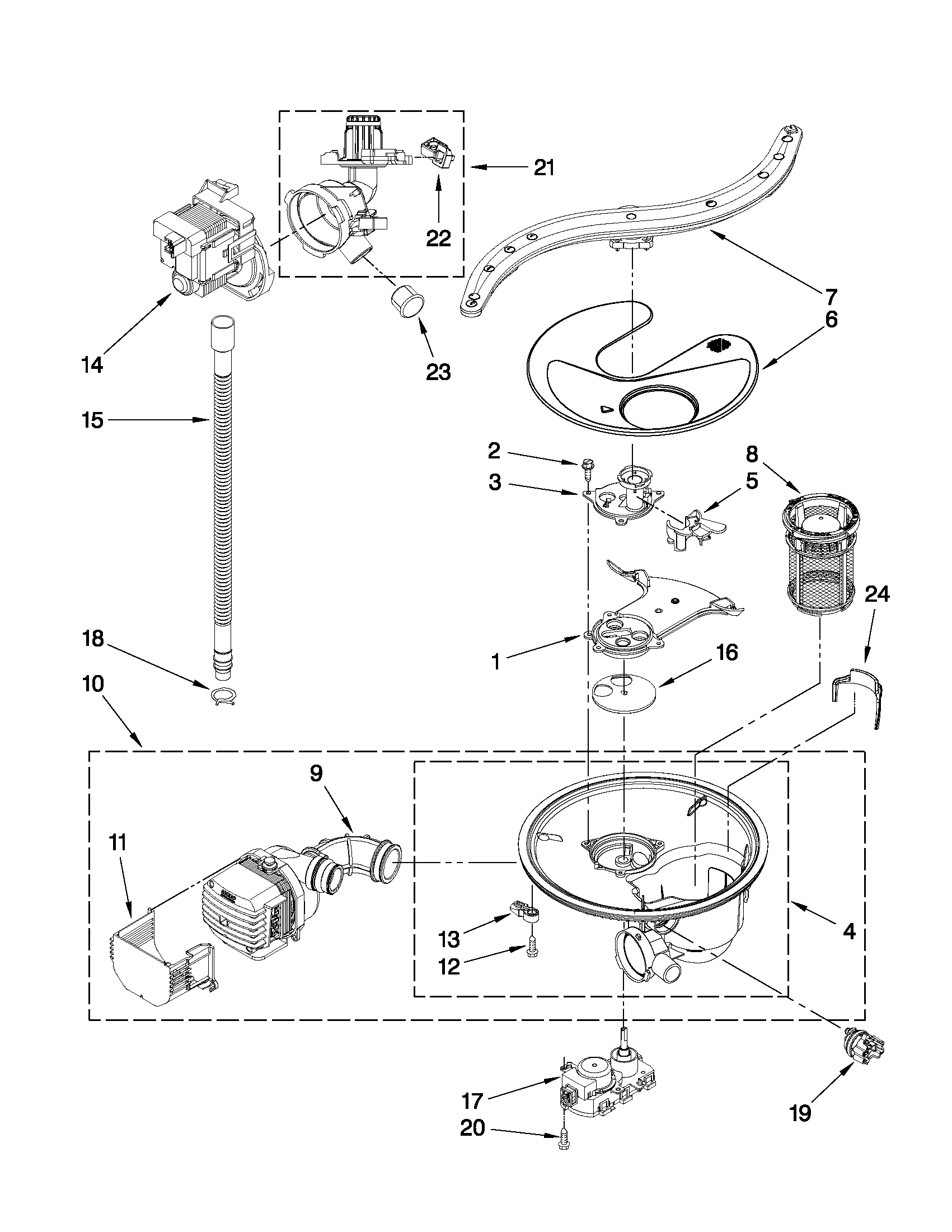 KitchenAid KUDE70FXSS2 pump, washarm and motor parts diagram
