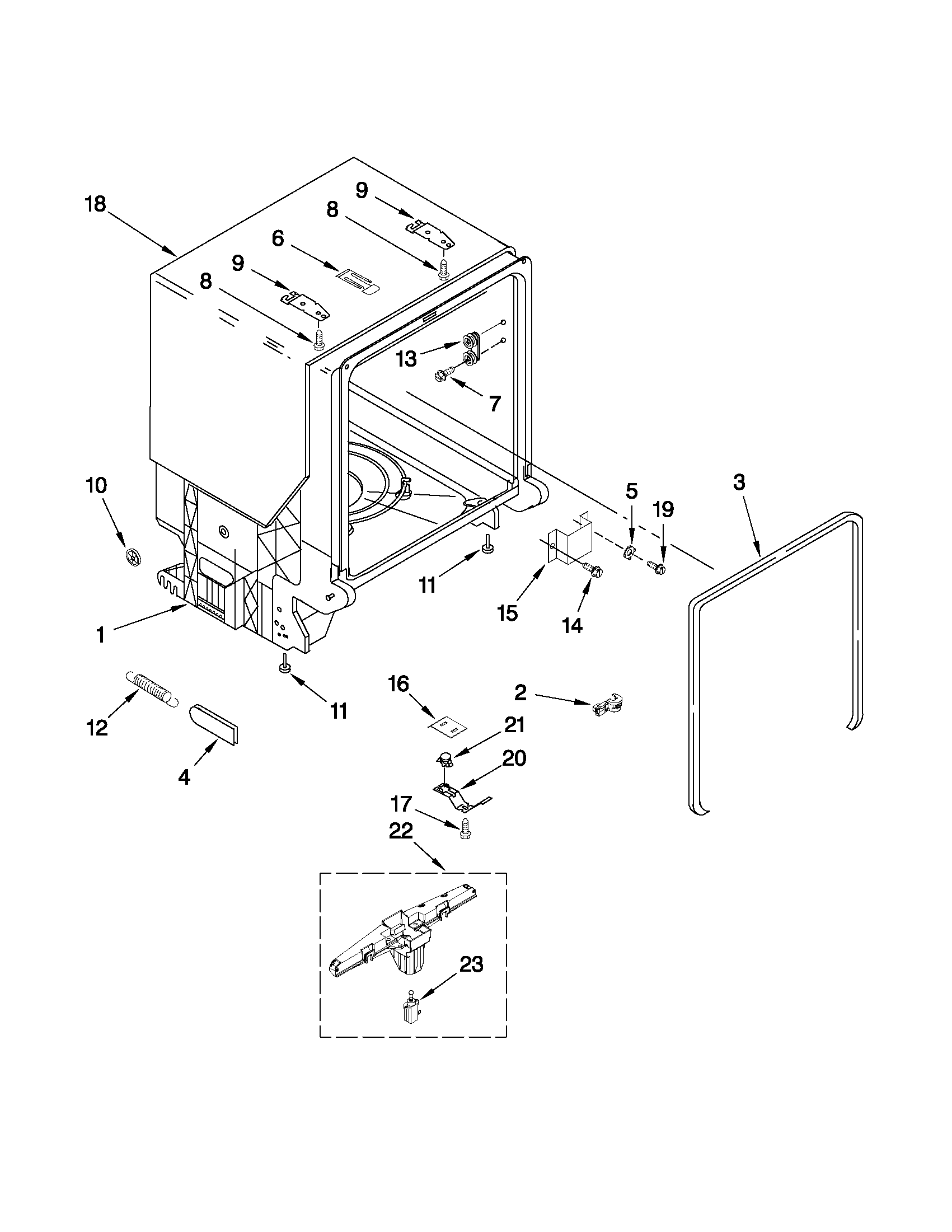 Whirlpool 7GU2300XTVS2 tub and frame parts diagram