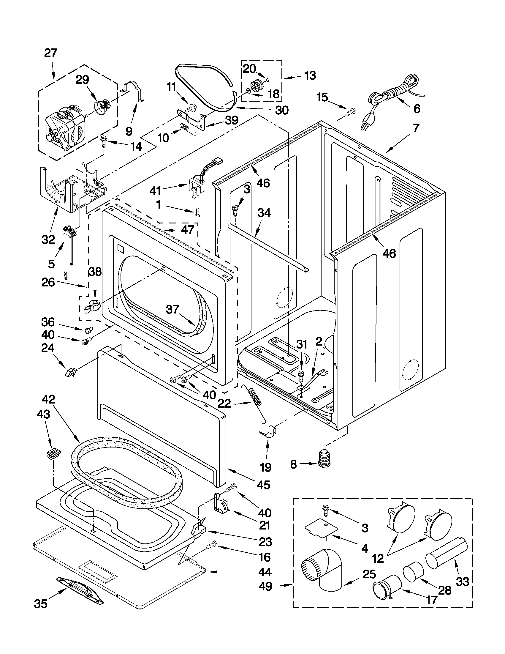 Whirlpool 7MWGD5550XW1 cabinet parts diagram