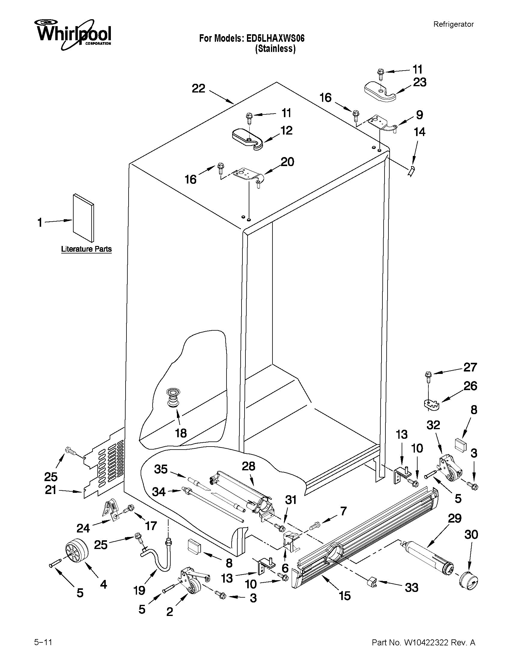 Whirlpool ED5LHAXWS06 cabinet parts diagram