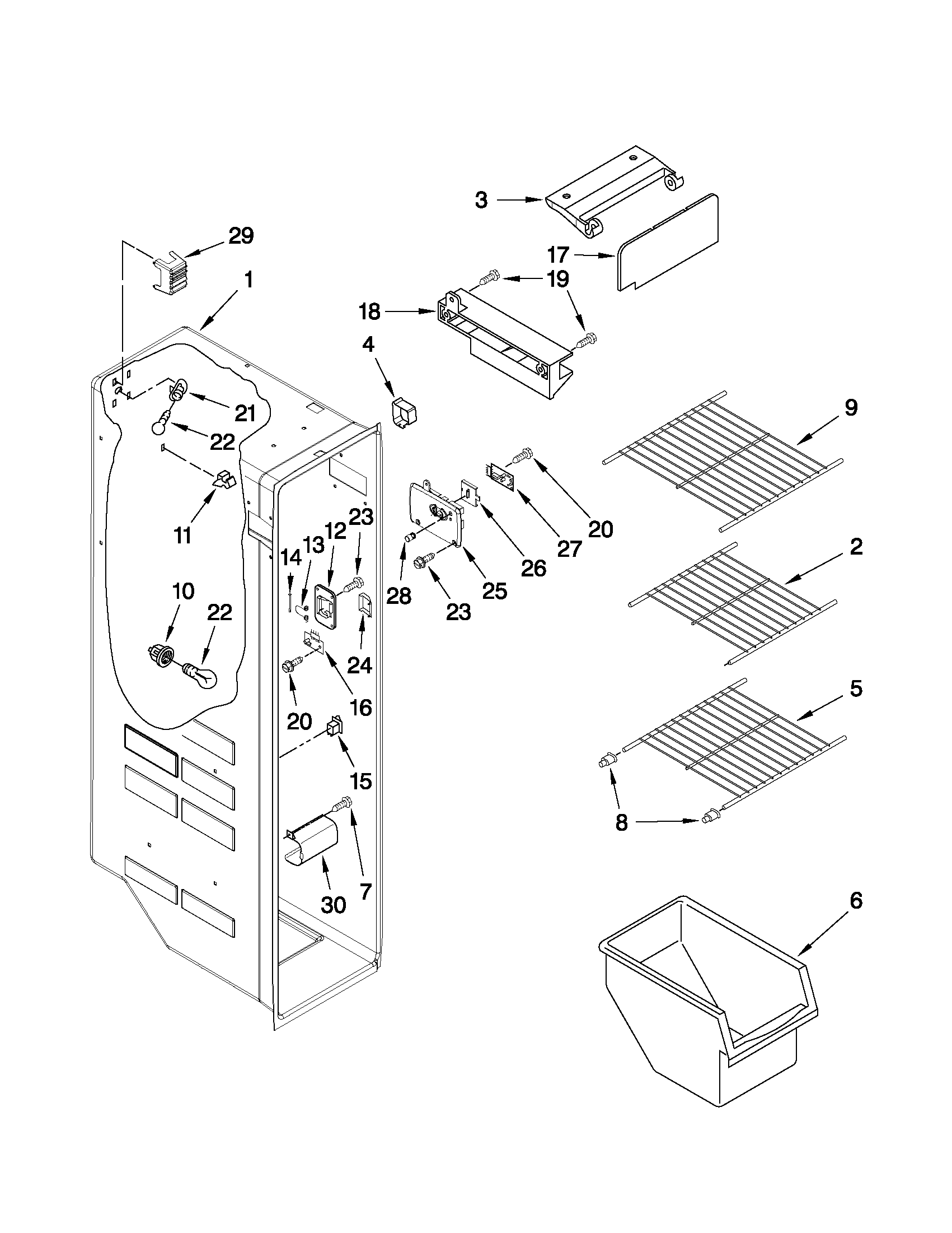 Whirlpool ED5LHAXWS06 freezer liner parts diagram