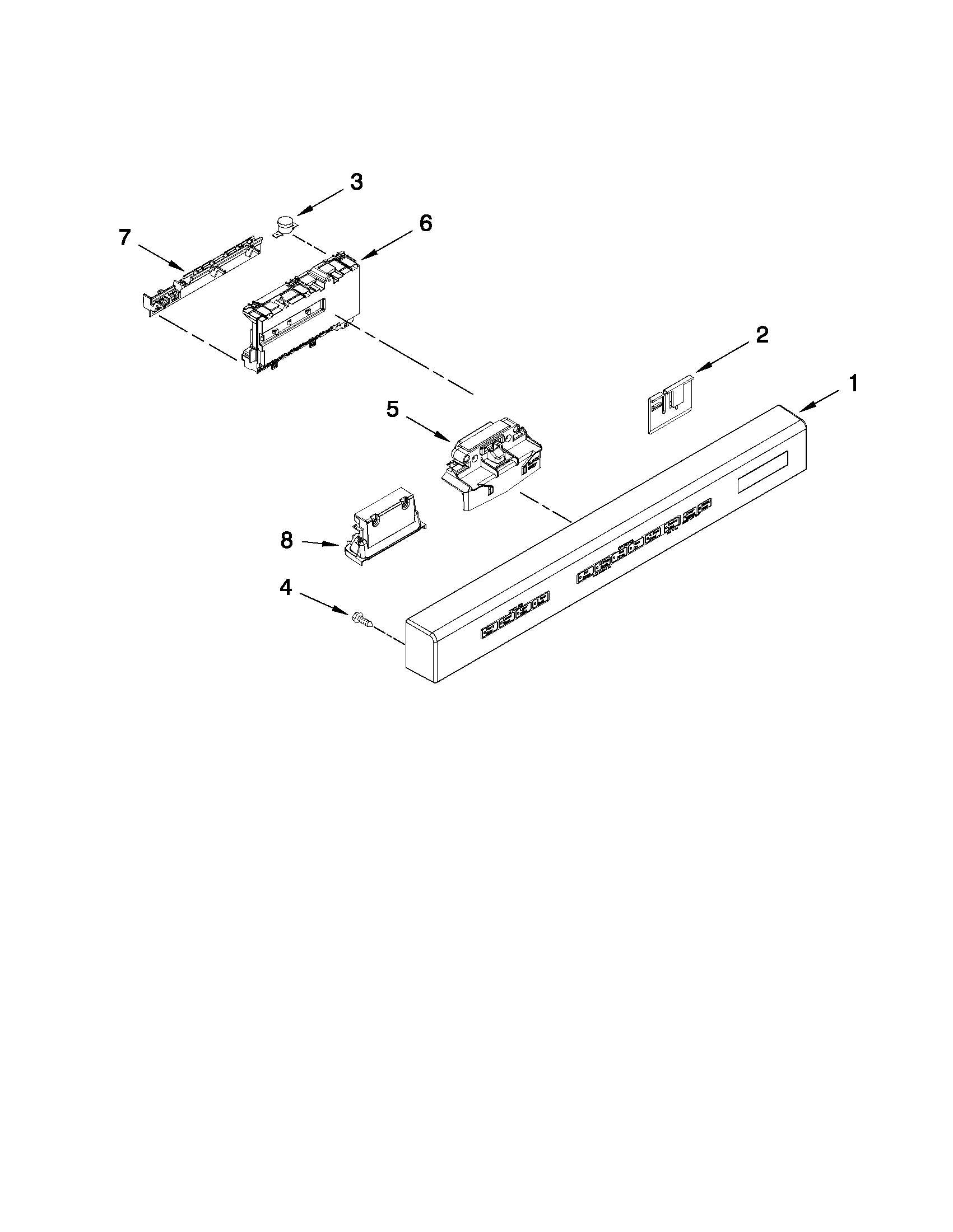 KitchenAid KUDC10IXWH3 control panel and latch parts diagram