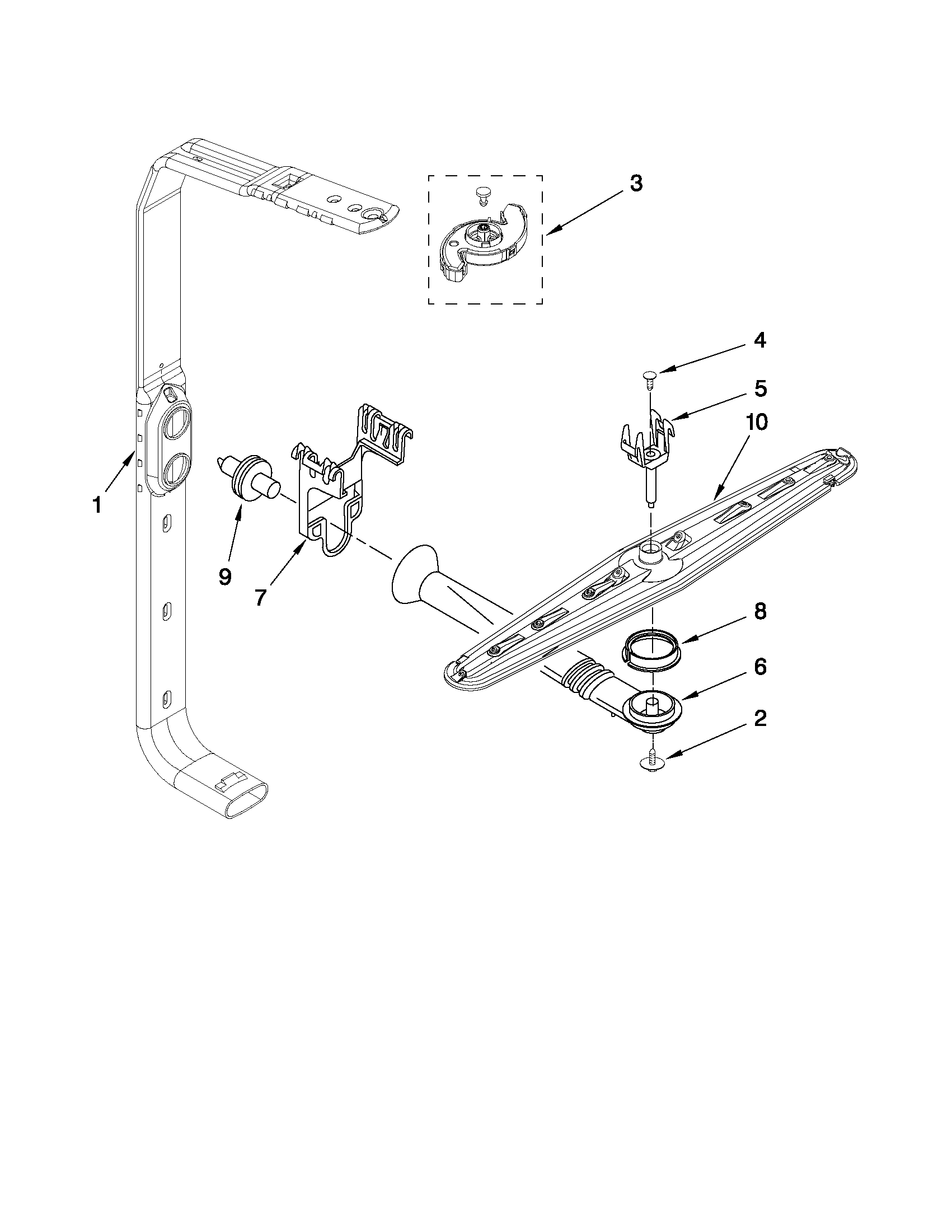 KitchenAid KUDC10IXWH3 upper wash and rinse parts diagram