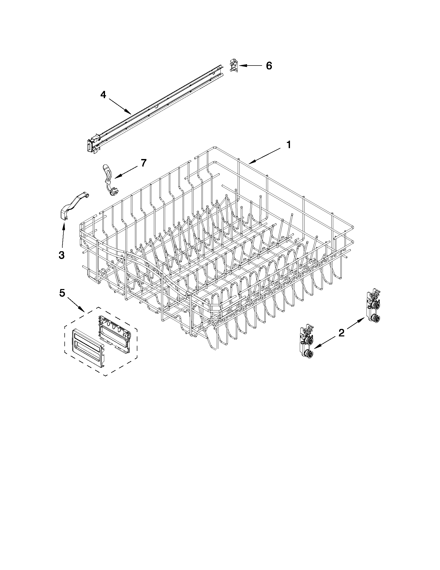 KitchenAid KUDC10IXWH3 upper rack and track parts diagram