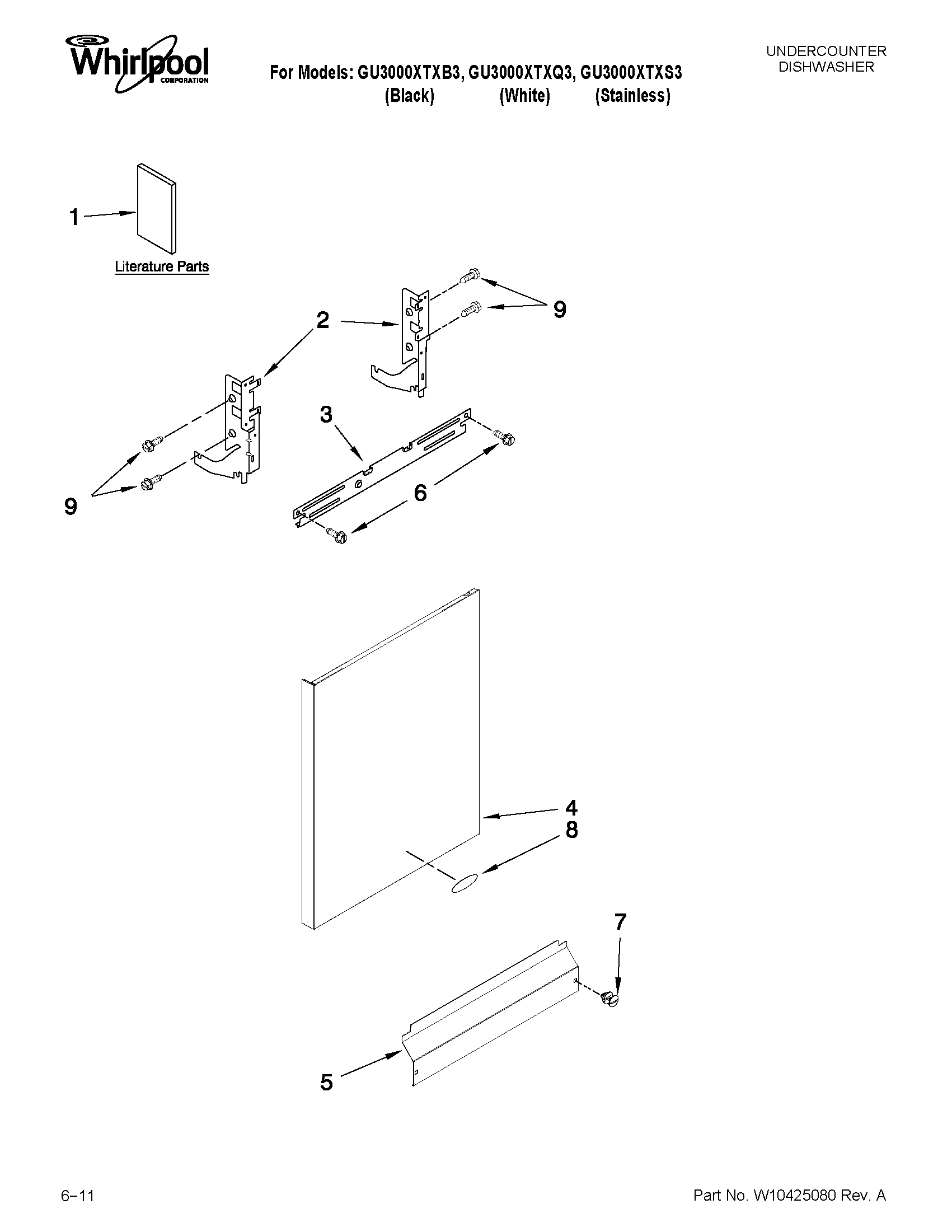 Whirlpool GU3000XTXQ3 door and panel parts diagram