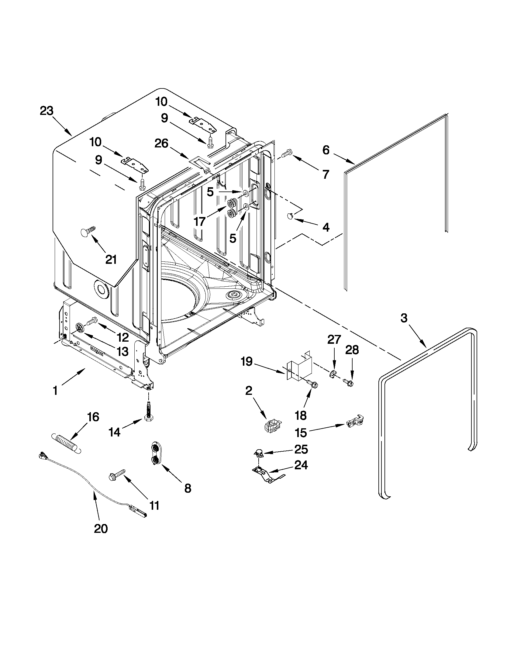 Whirlpool GU3000XTXQ3 tub and frame parts diagram