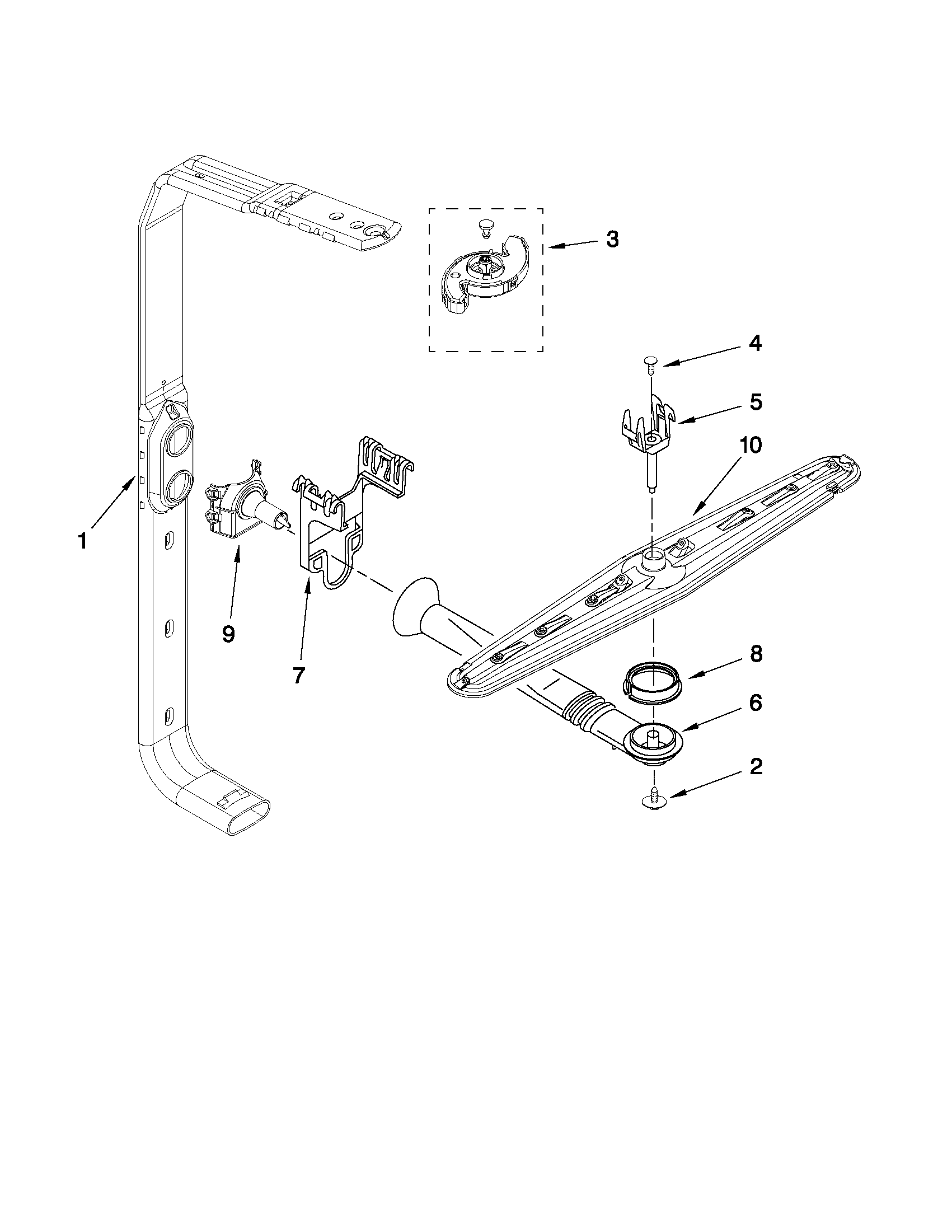 Whirlpool GU3000XTXQ3 upper wash and rinse parts diagram