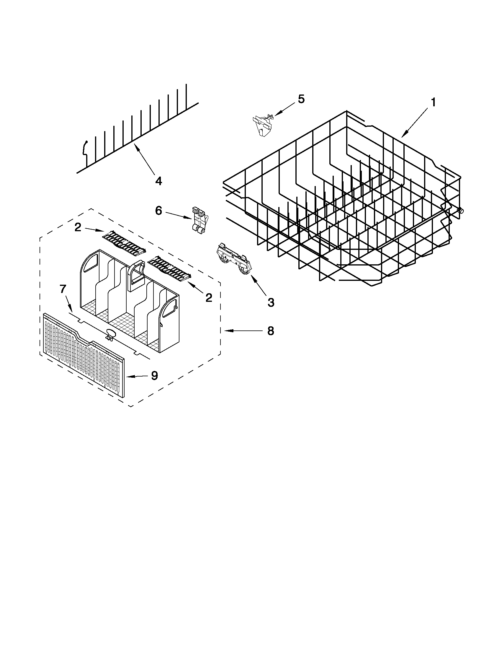 Whirlpool GU3000XTXQ3 lower rack parts diagram