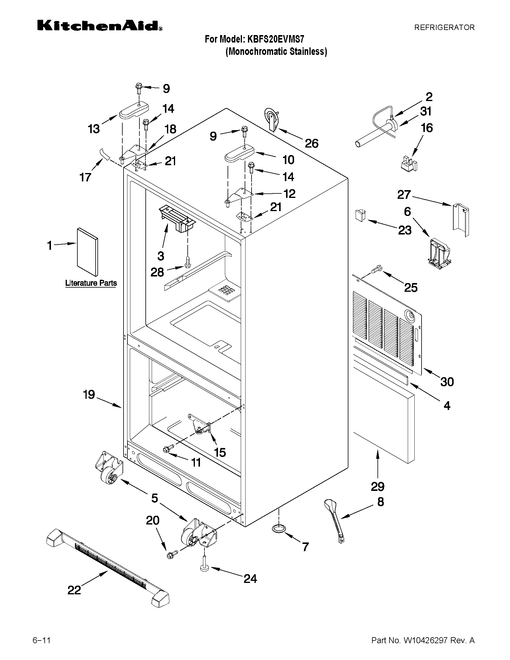 KitchenAid KBFS20EVMS7 cabinet parts diagram