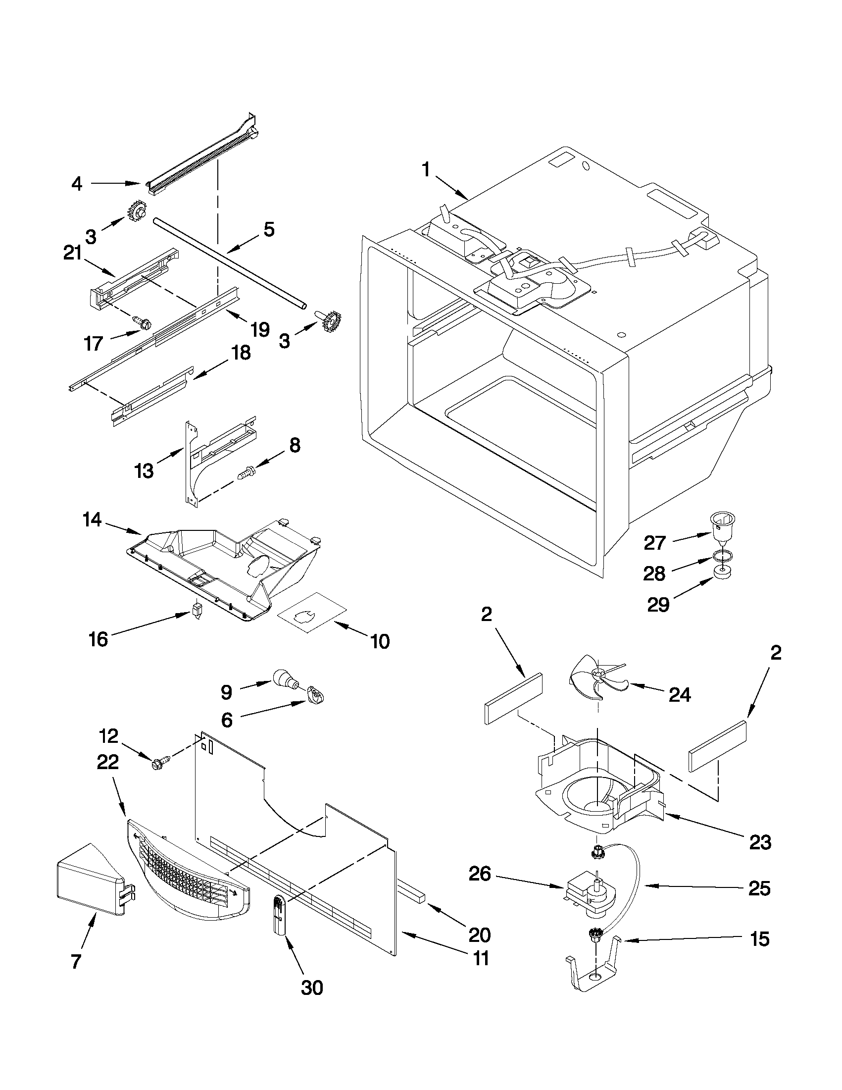 KitchenAid KBFS20EVMS7 freezer liner parts diagram