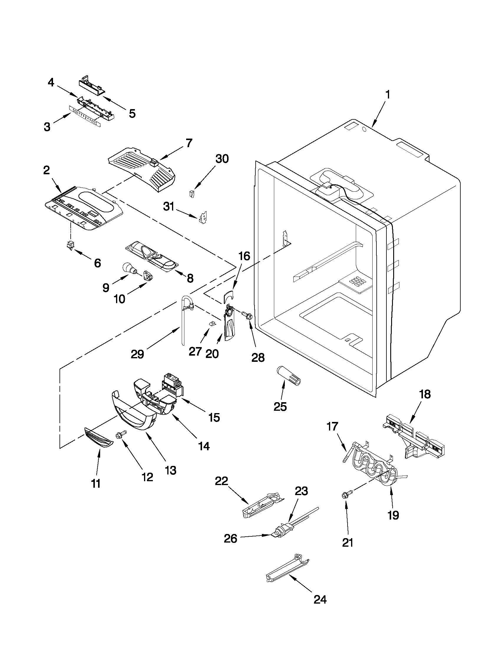 KitchenAid KBFS20EVMS7 refrigerator liner parts diagram