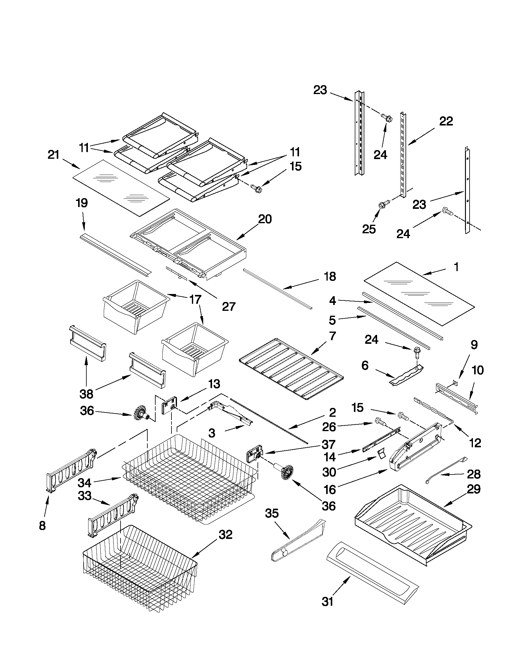 KitchenAid KBFS20EVMS7 shelf parts diagram