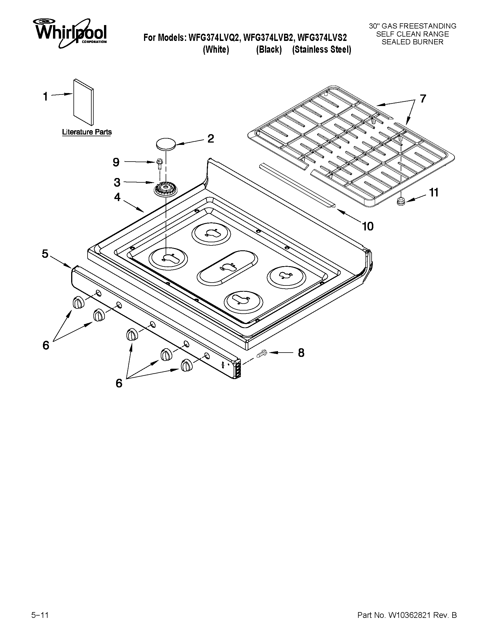 Whirlpool WFG374LVQ2 cooktop parts diagram