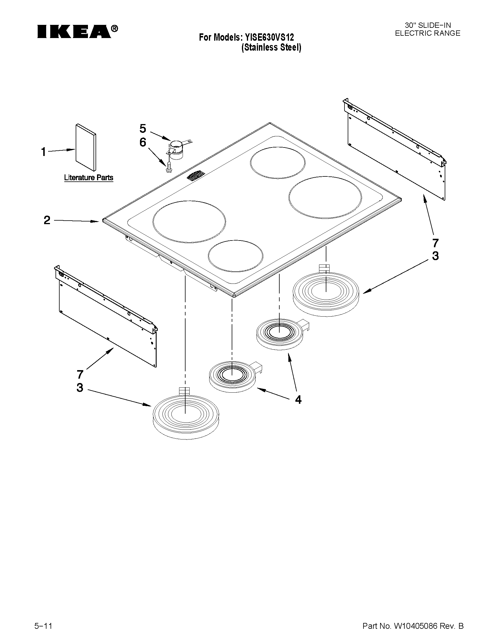 Ikea YISE630VS12 cooktop parts diagram