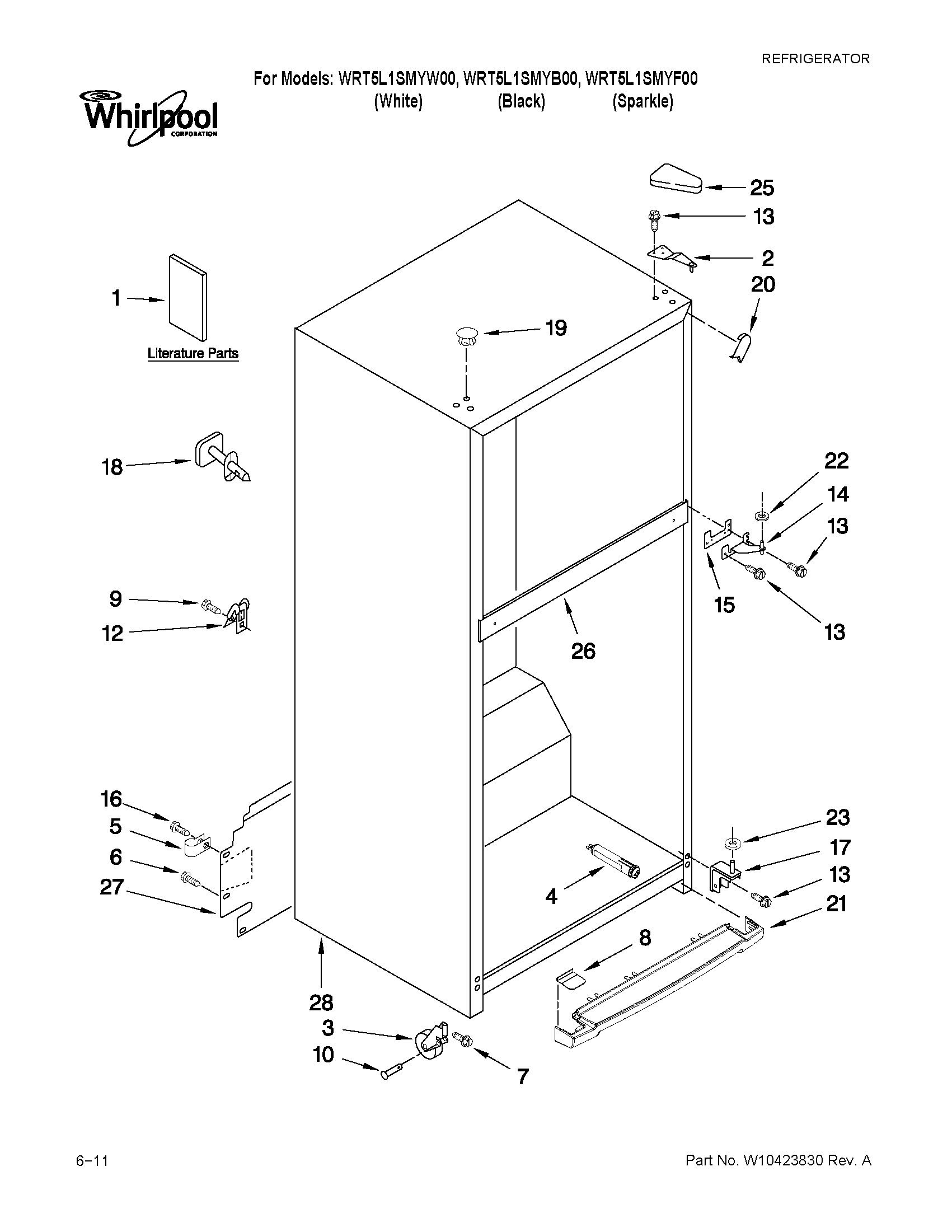 Whirlpool WRT5L1SMYW00 cabinet parts diagram