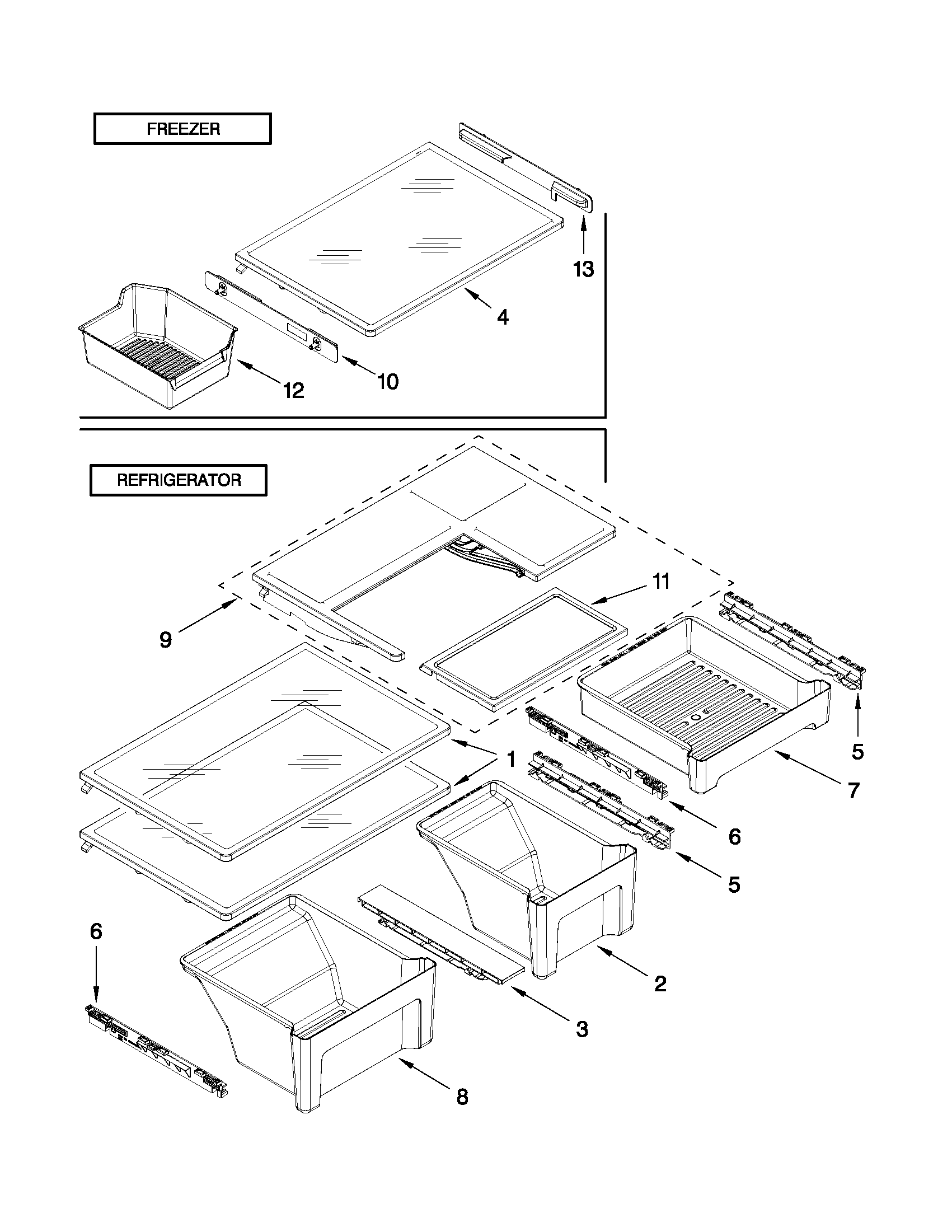 Whirlpool WRT5L1SMYW00 shelf parts diagram