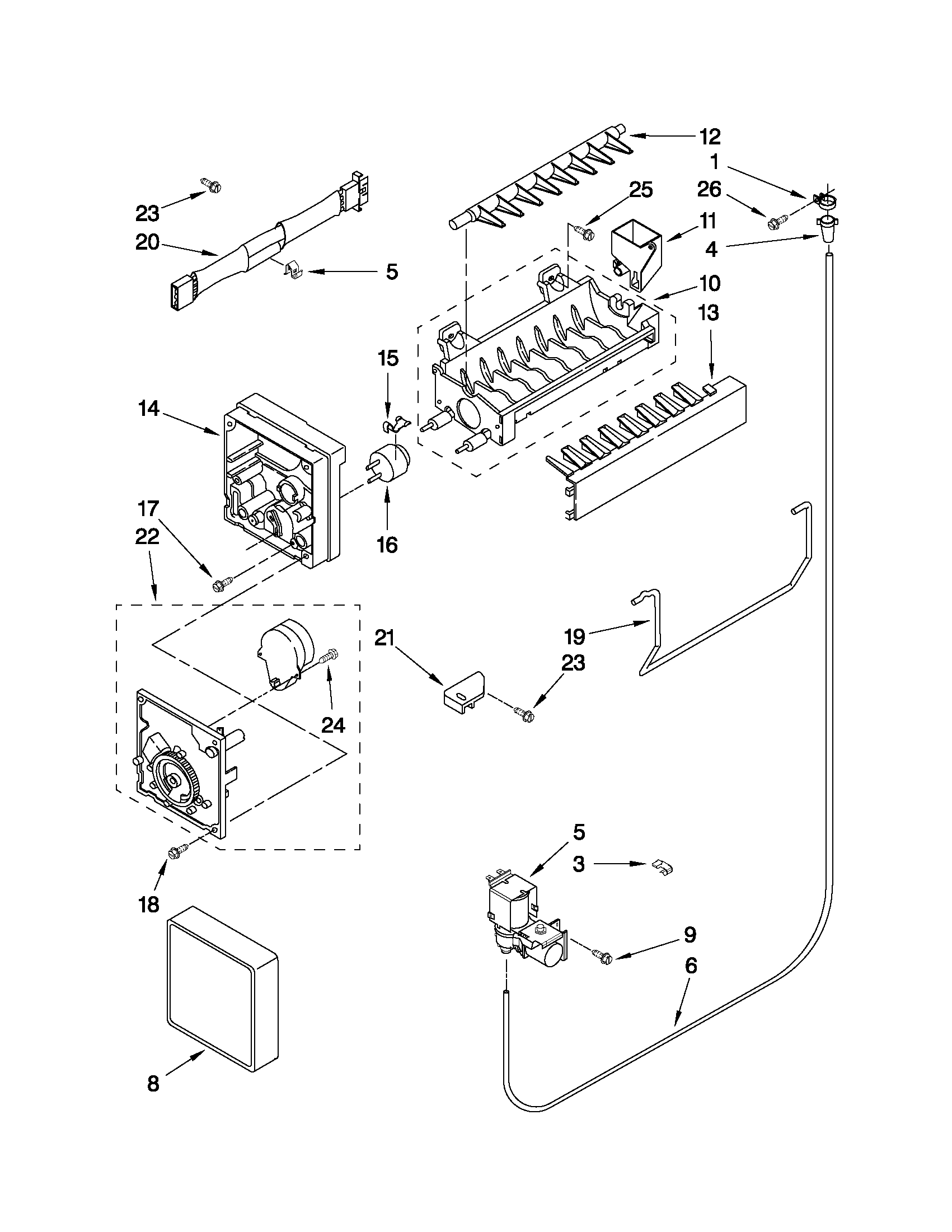 Whirlpool WRT5L1SMYW00 icemaker parts diagram