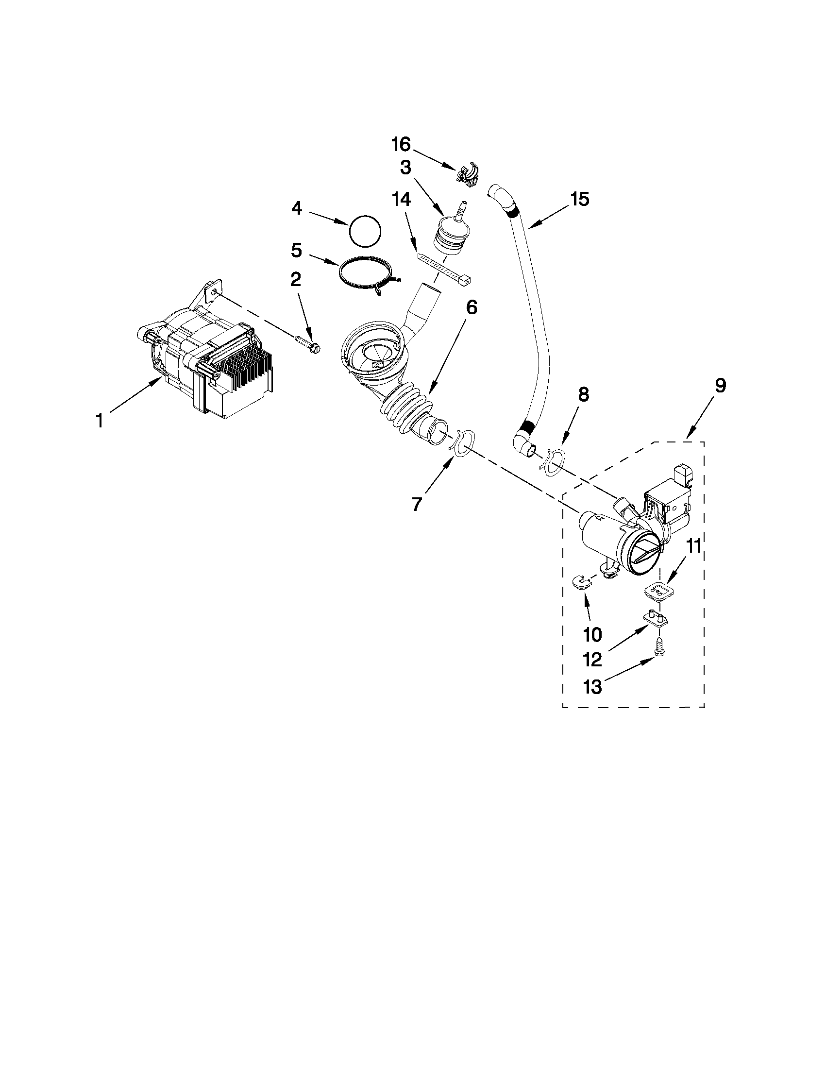 Maytag MHWE251YG00 pump and motor parts diagram