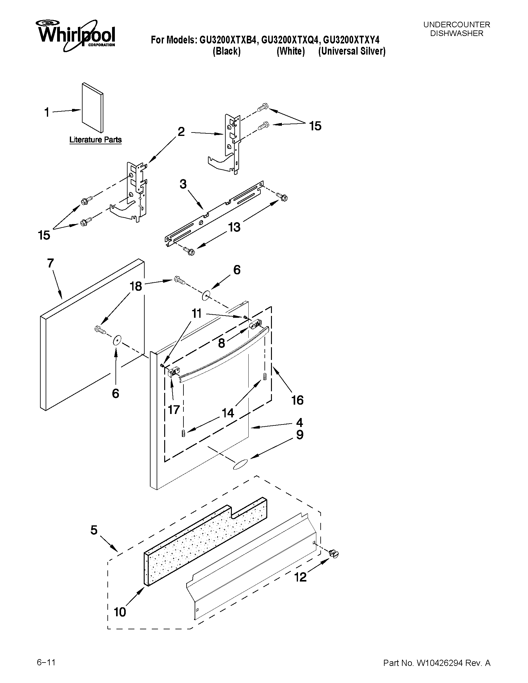 Whirlpool GU3200XTXY4 door and panel parts diagram