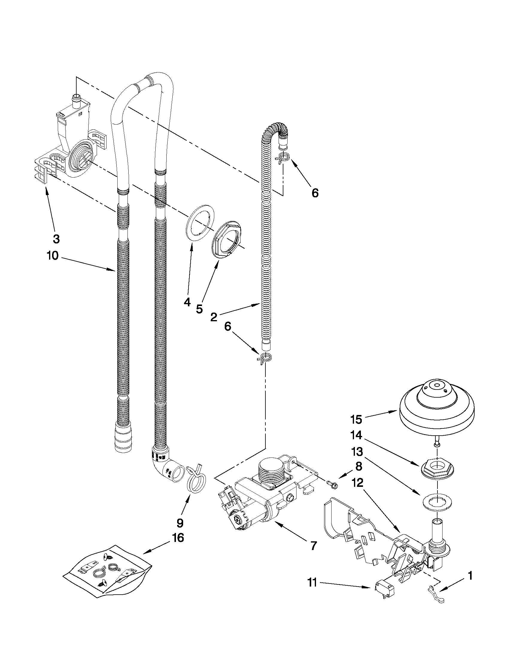 Whirlpool GU3200XTXY4 fill, drain and overfill parts diagram