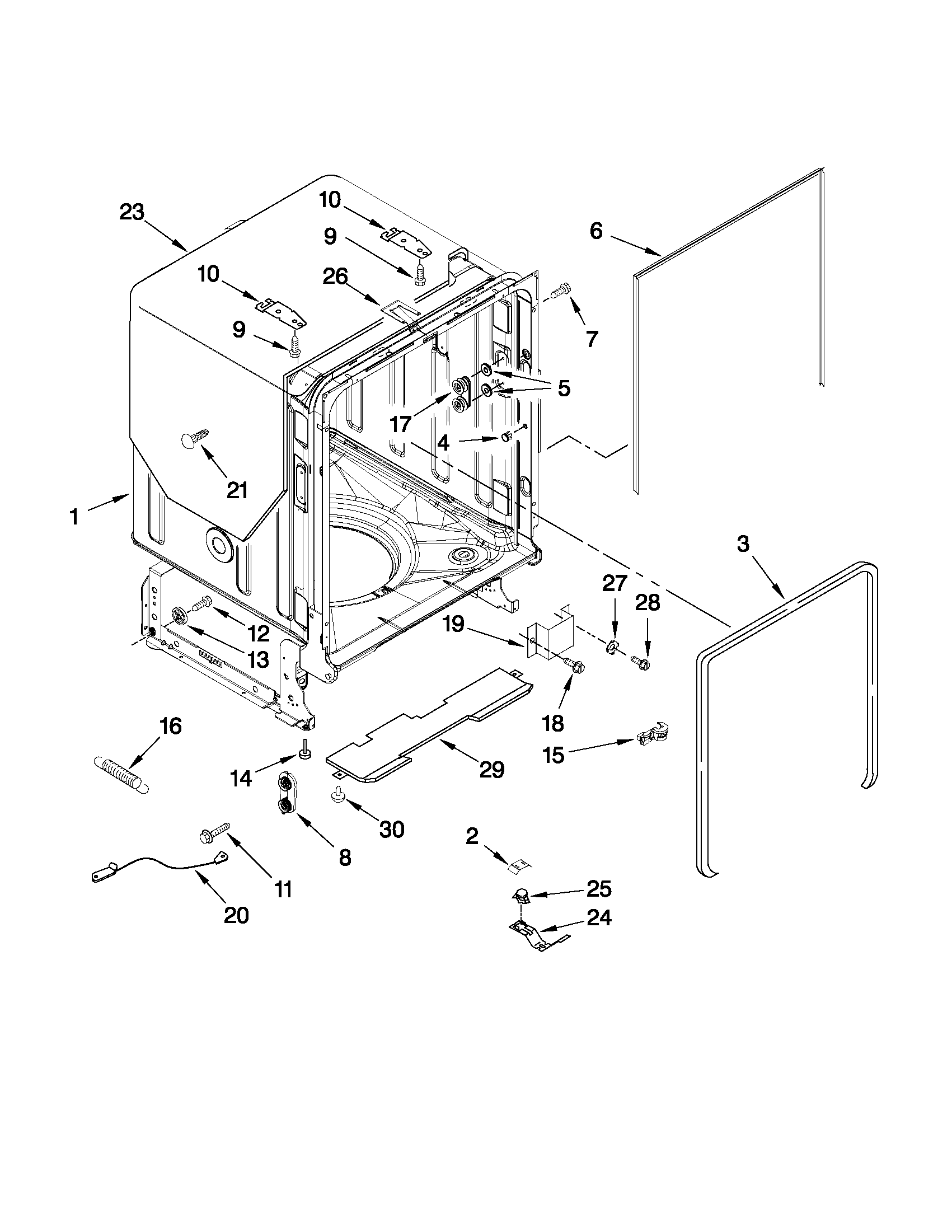 Whirlpool GU3200XTXY4 tub and frame parts diagram