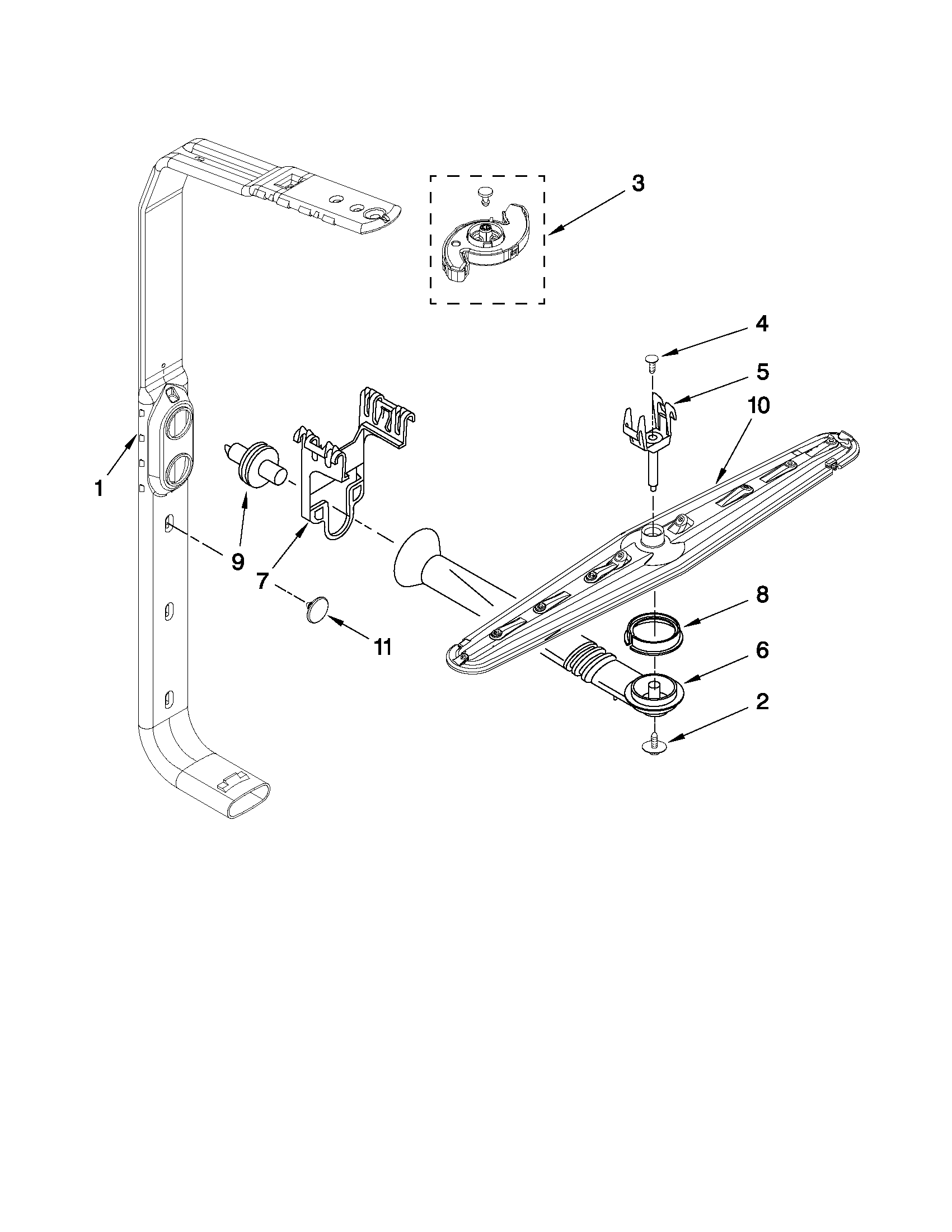 Whirlpool GU3200XTXY4 upper wash and rinse parts diagram