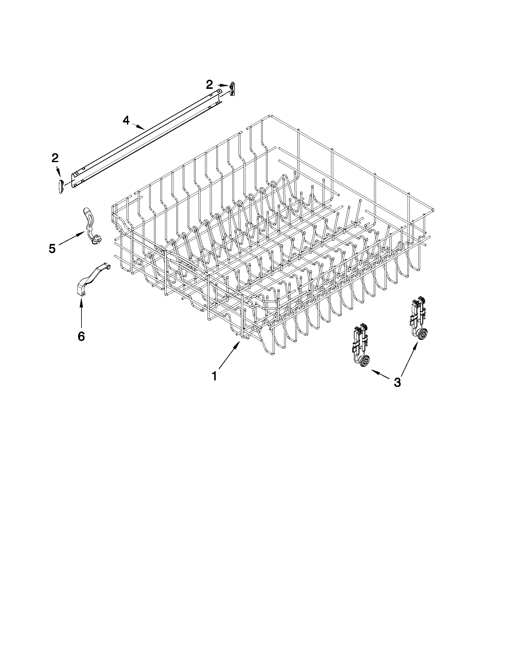 Whirlpool GU3200XTXY4 upper rack and track parts diagram