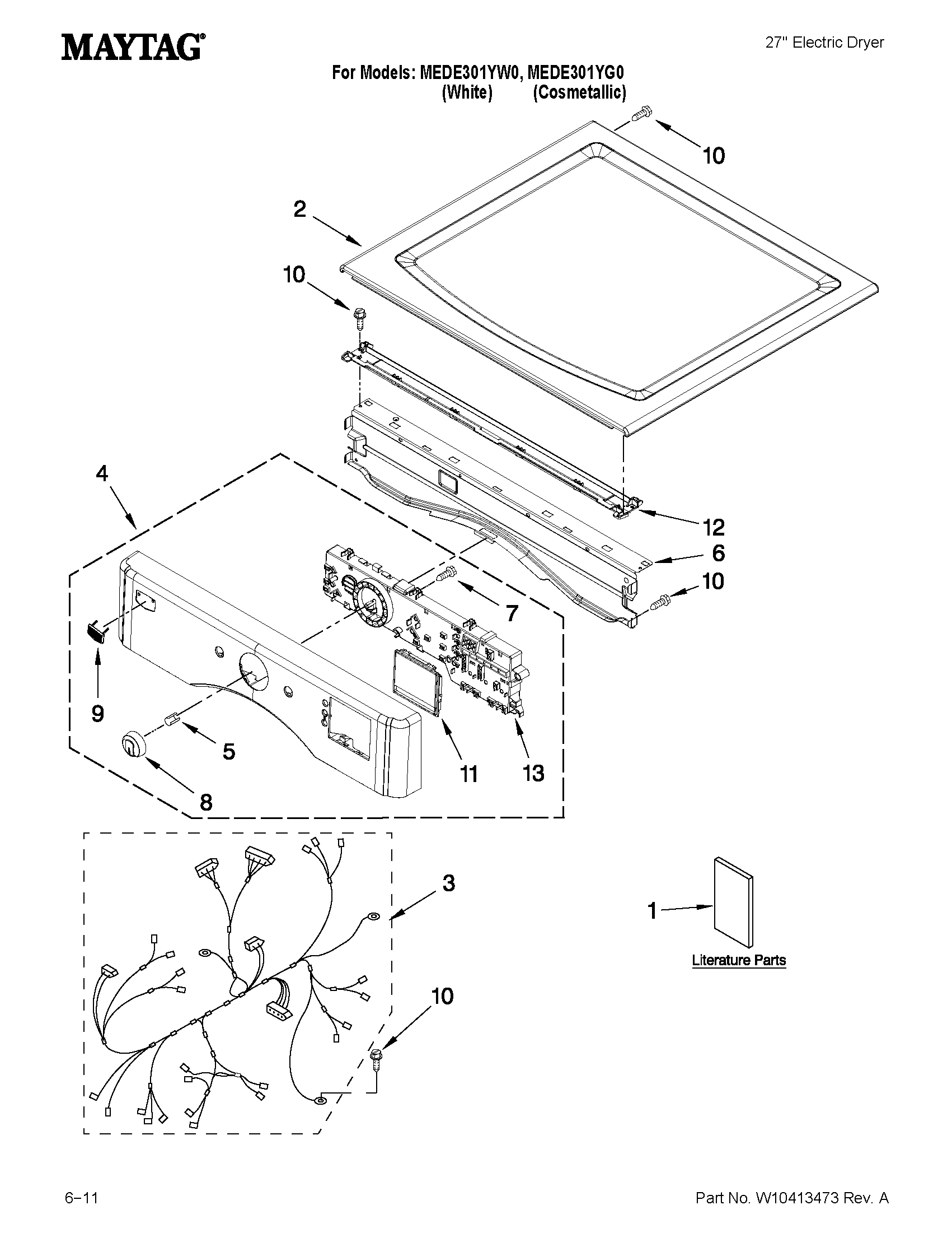 Maytag MEDE301YG0 top and console parts diagram