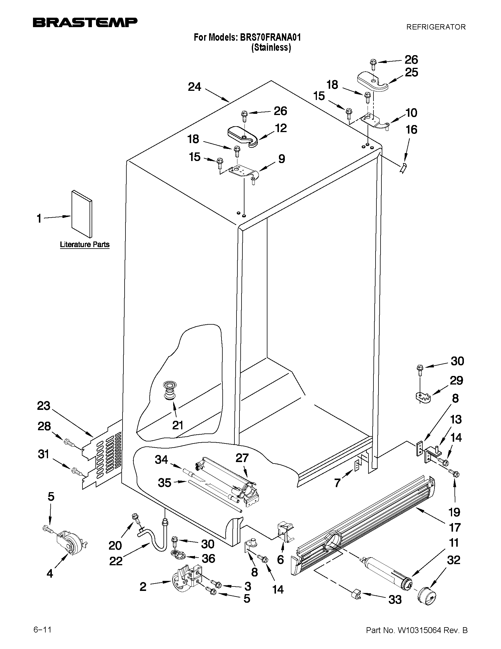 Whirlpool BRS70FRANA01 cabinet parts diagram