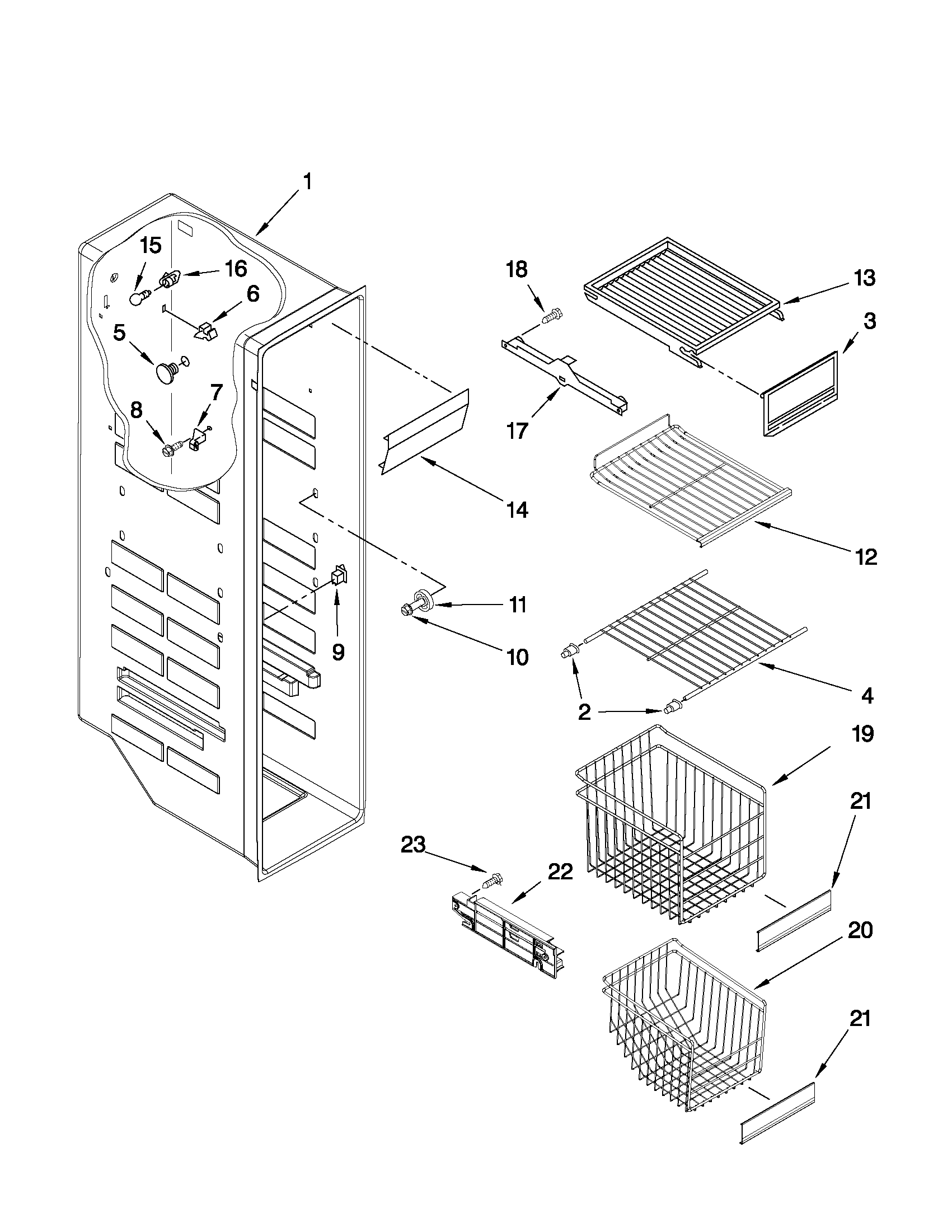 Whirlpool BRS70FRANA01 freezer liner parts diagram