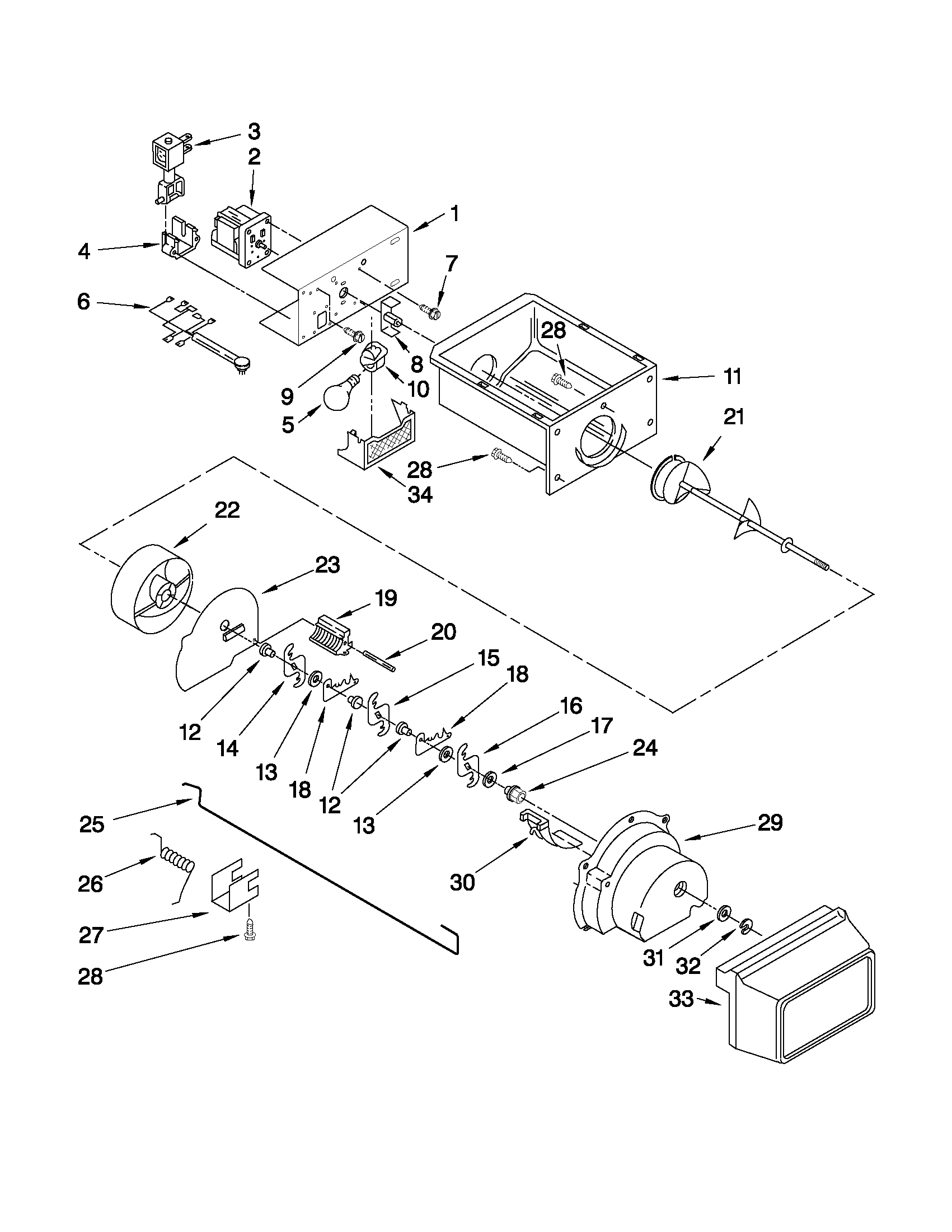 Whirlpool BRS70FRANA01 motor and ice container parts diagram
