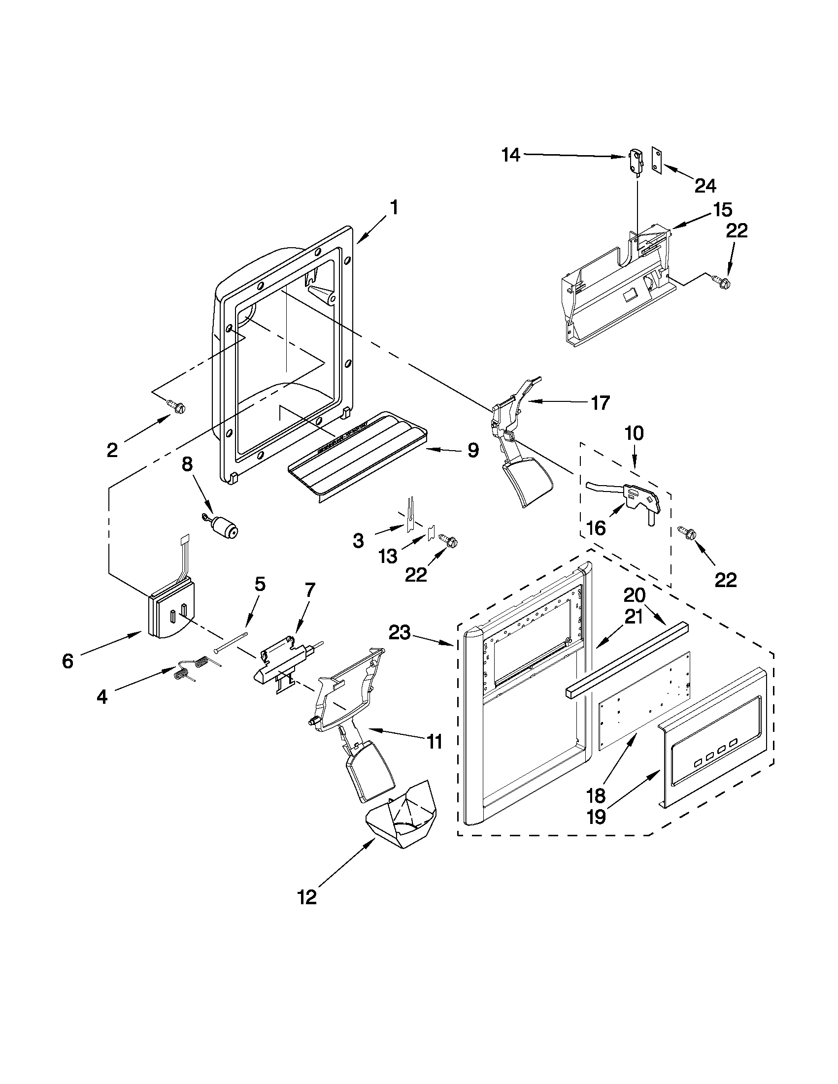 Whirlpool BRS70FRANA01 dispenser front parts diagram