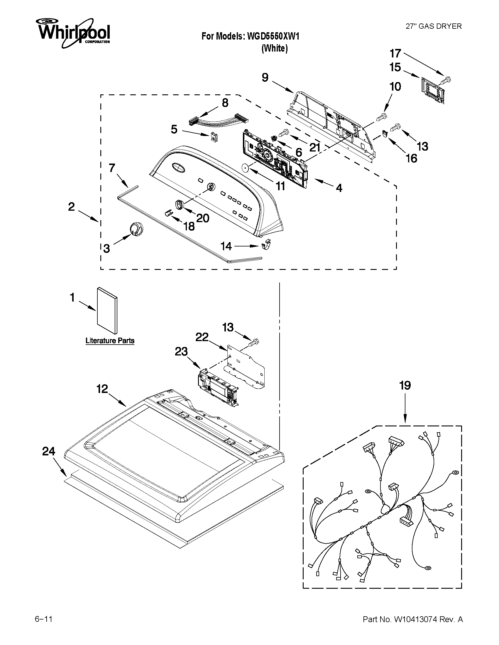 Whirlpool WGD5550XW1 top and console parts diagram