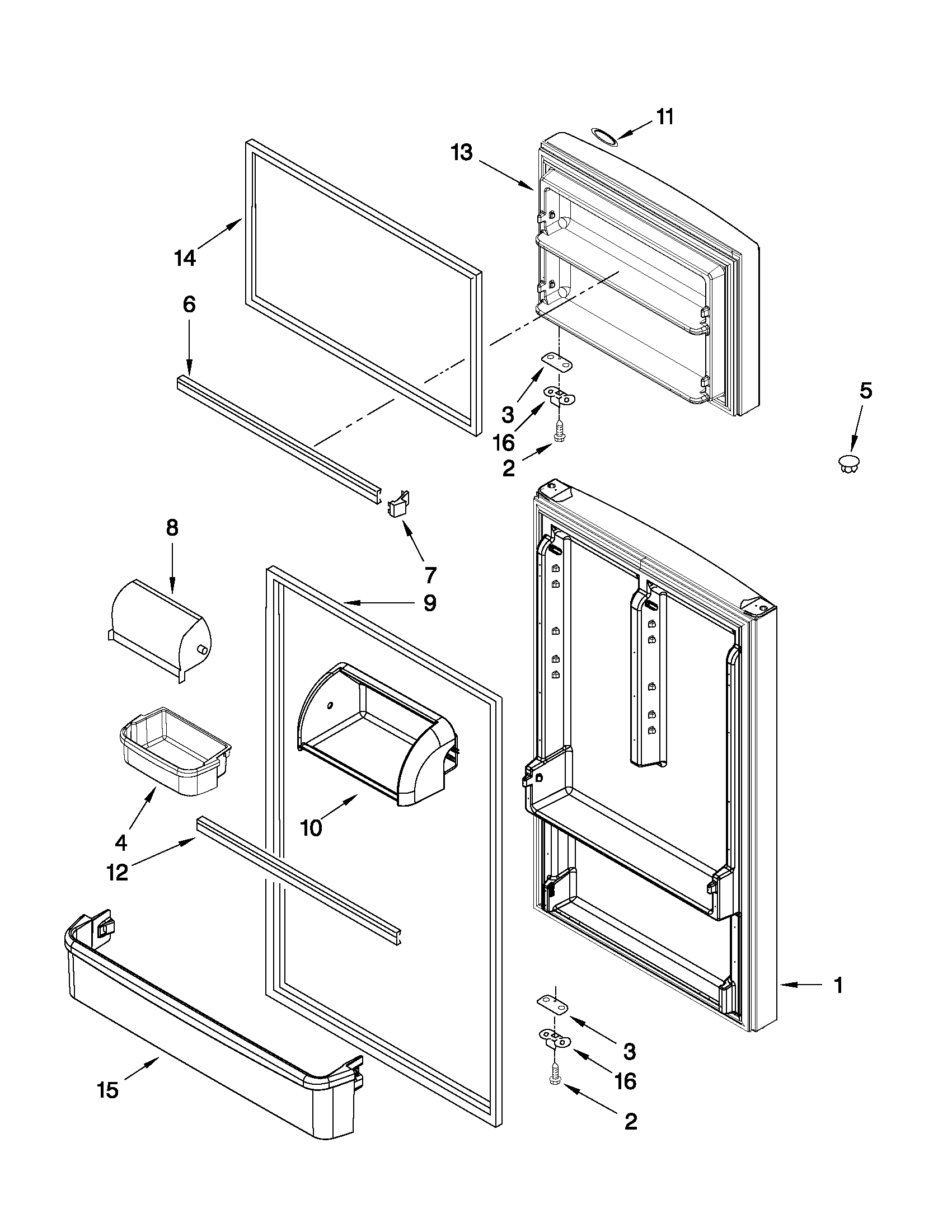 Whirlpool W8RXDGFXB01 door parts diagram