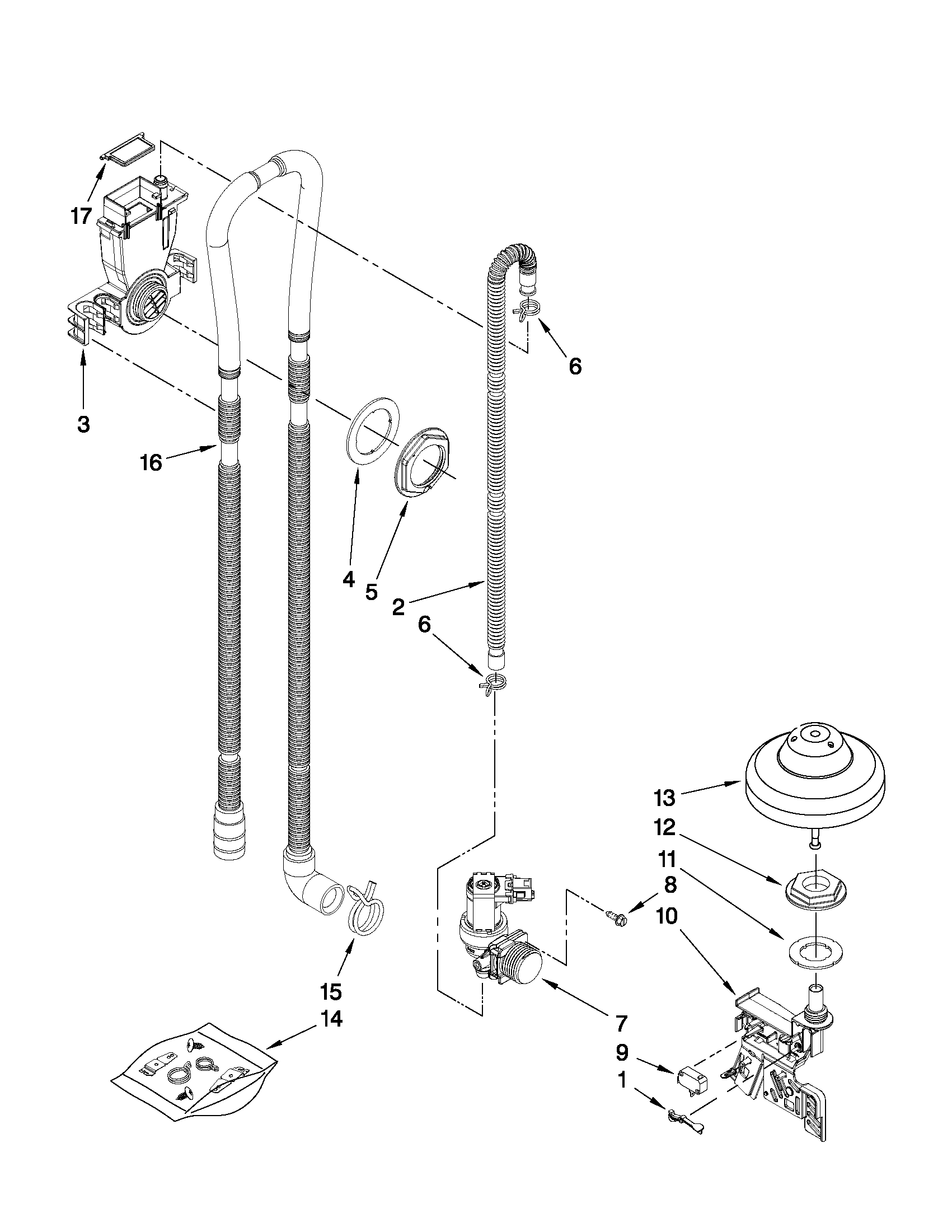 KitchenAid KUDS30CXSS4 fill, drain and overfill parts diagram