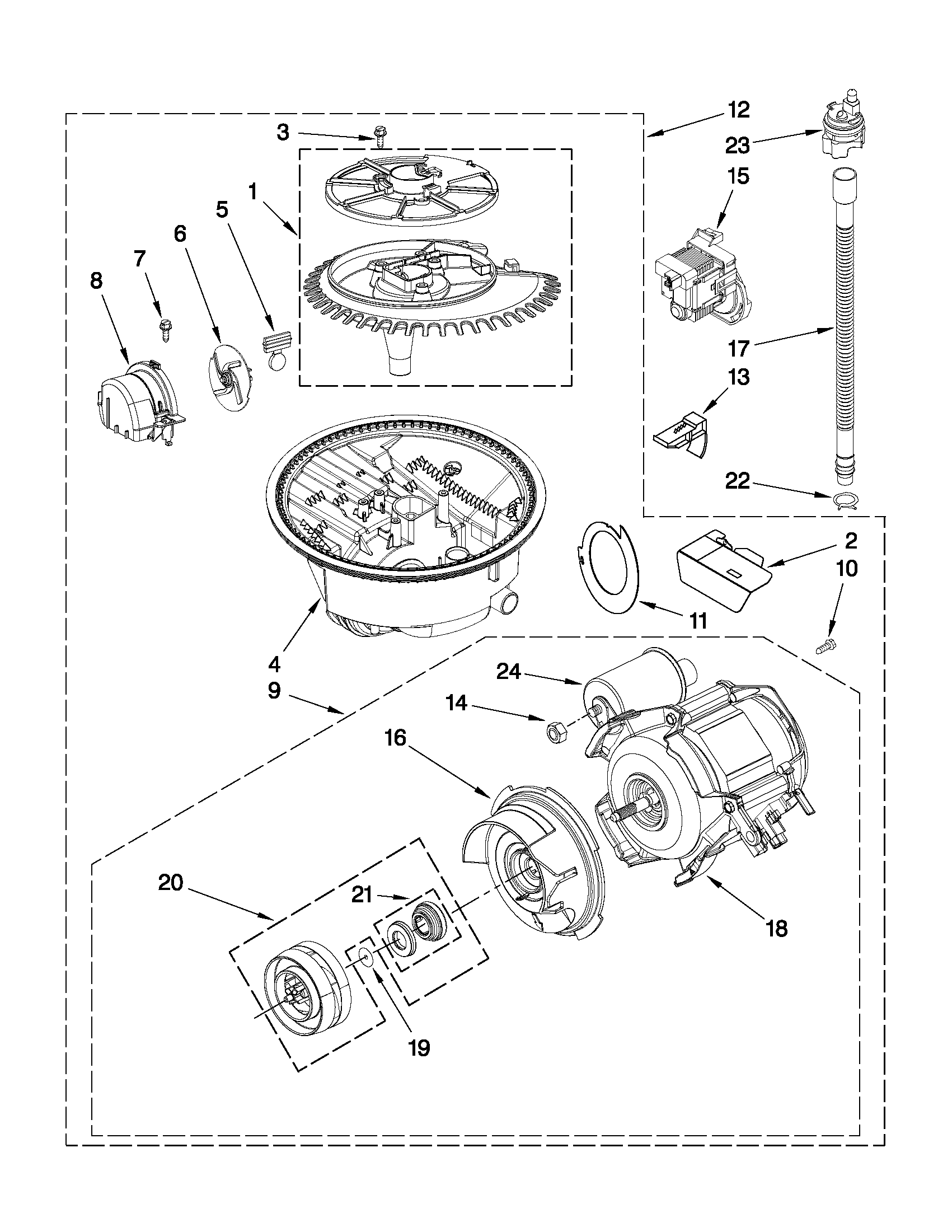 KitchenAid KUDS30CXSS4 pump, washarm and motor parts diagram