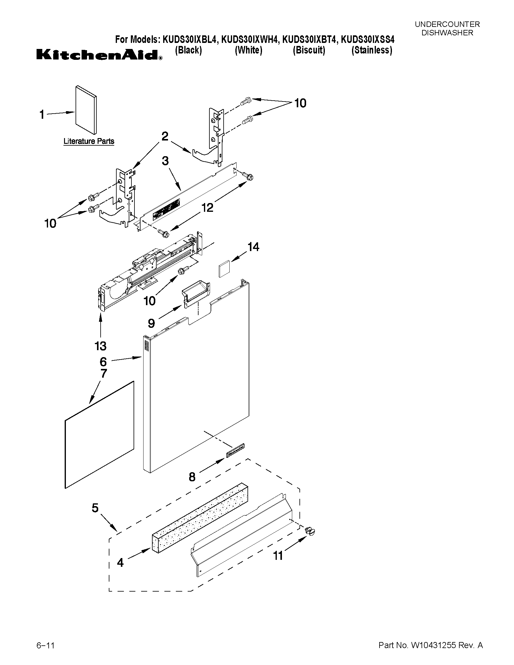 KitchenAid KUDS30IXBL4 door and panel parts diagram