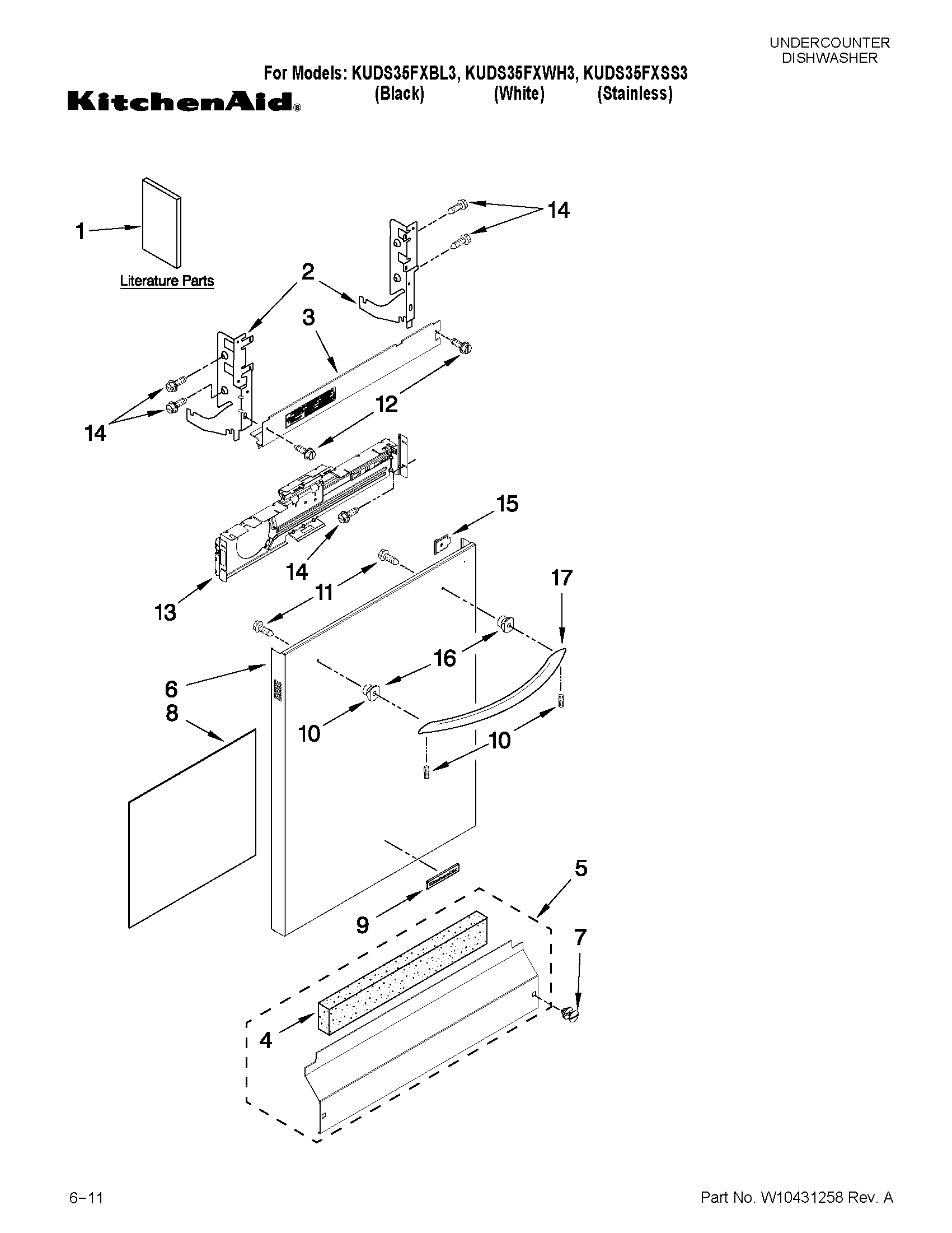KitchenAid KUDS35FXSS3 door and panel parts diagram