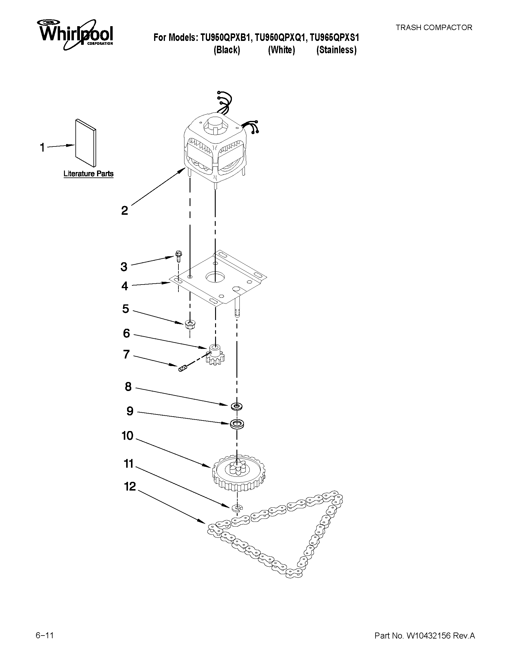 Whirlpool TU950QPXB1 motor and drive parts diagram