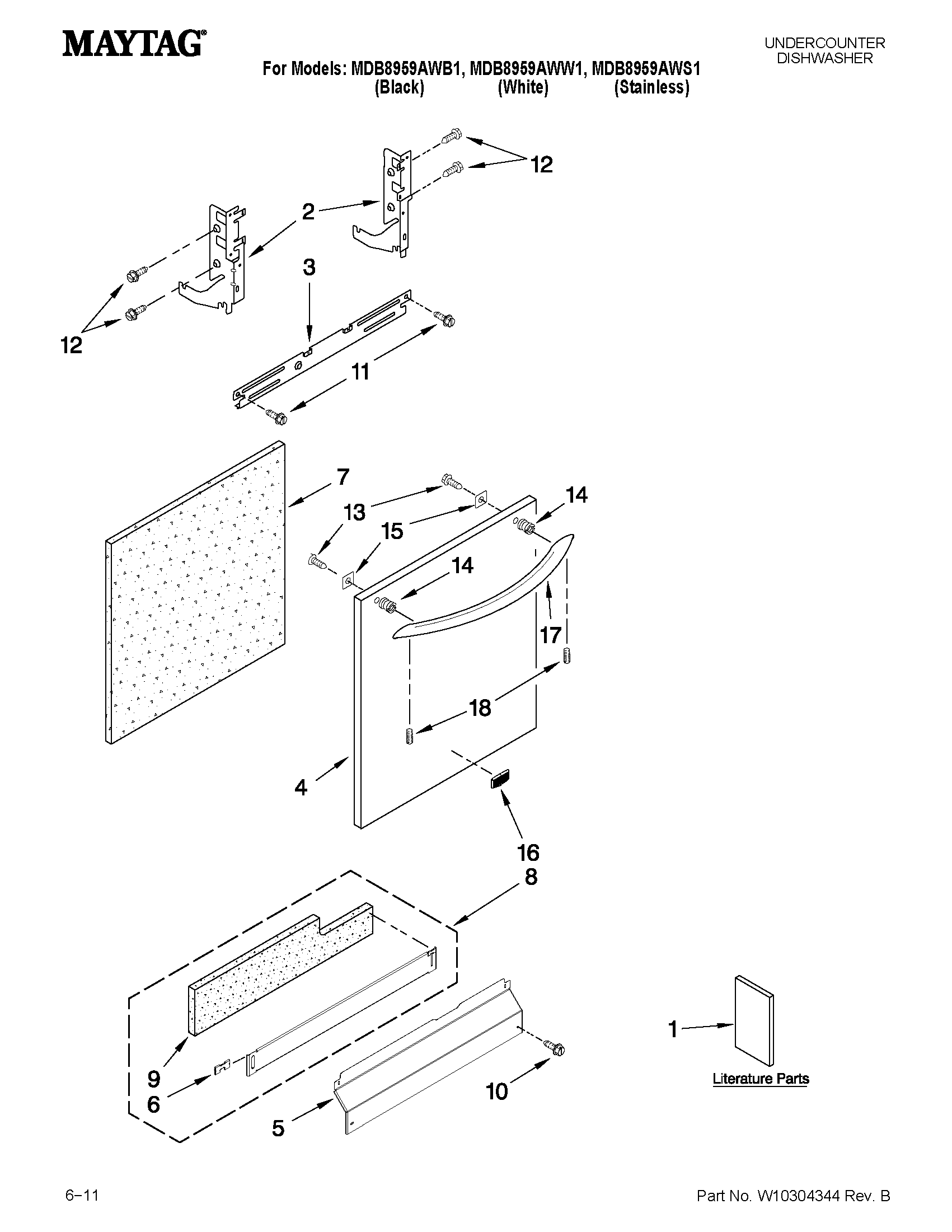 Maytag MDB8959AWS1 door and panel parts diagram