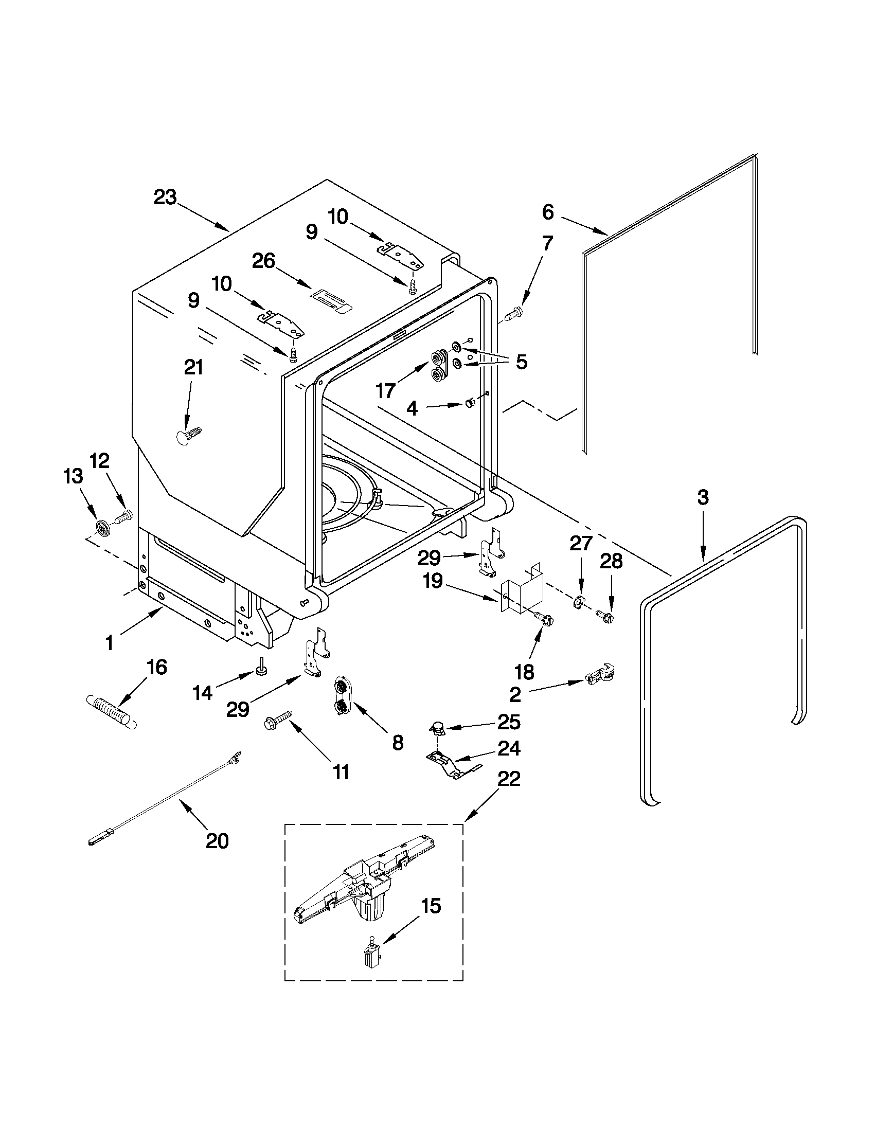 Maytag MDB8959AWS1 tub and frame parts diagram