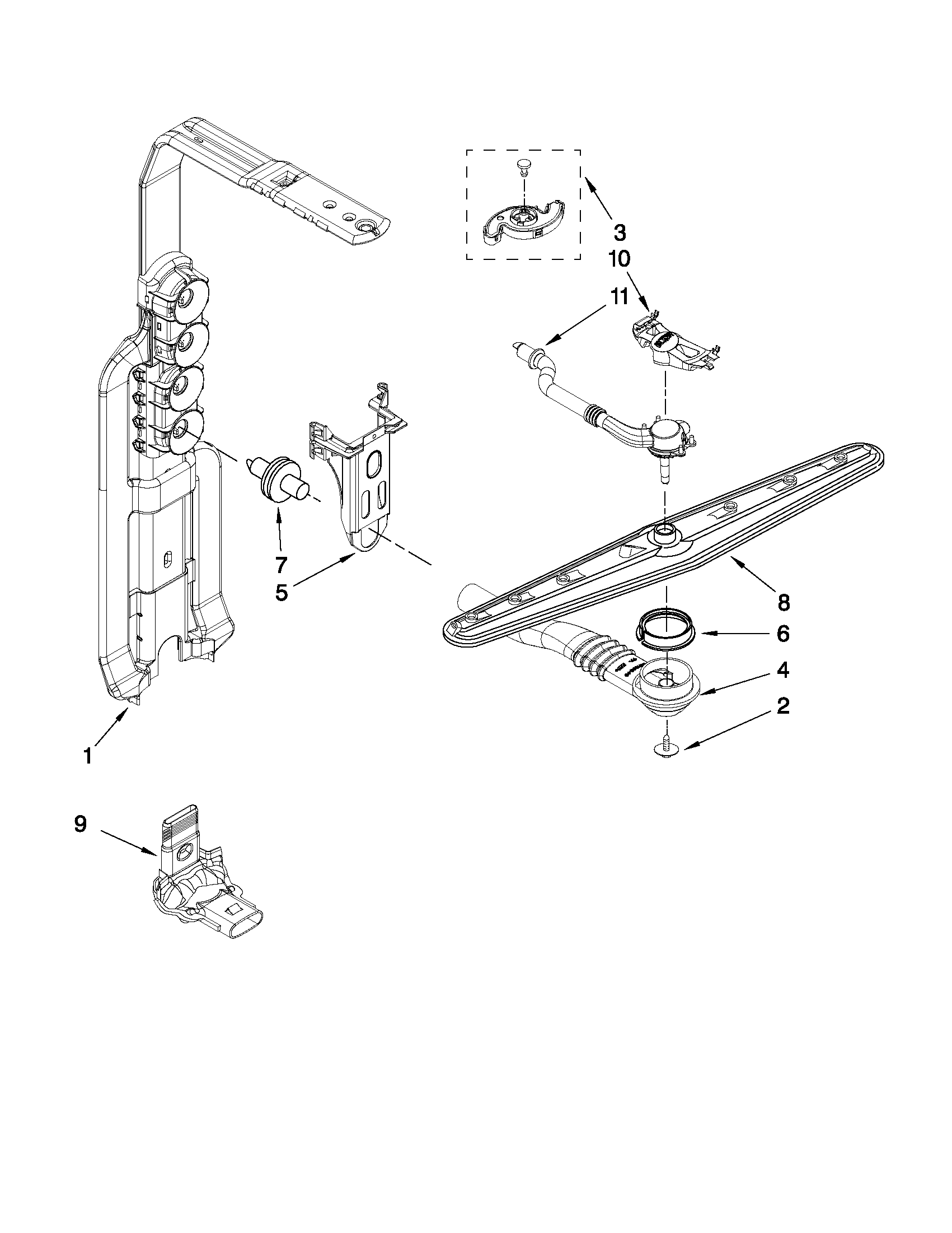 Maytag MDB8959AWW2 upper wash and rinse parts diagram
