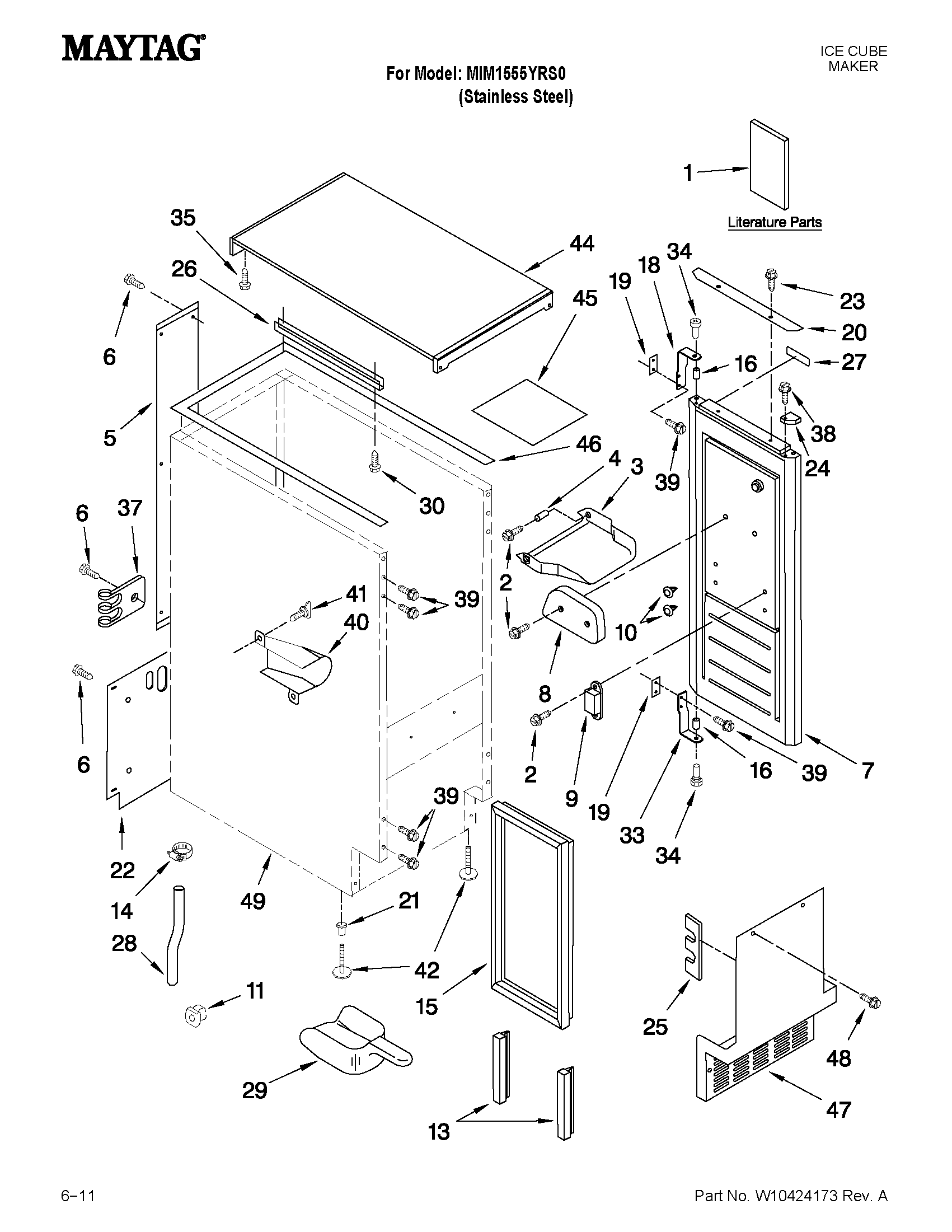 Maytag MIM1555YRS0 cabinet liner and door parts diagram