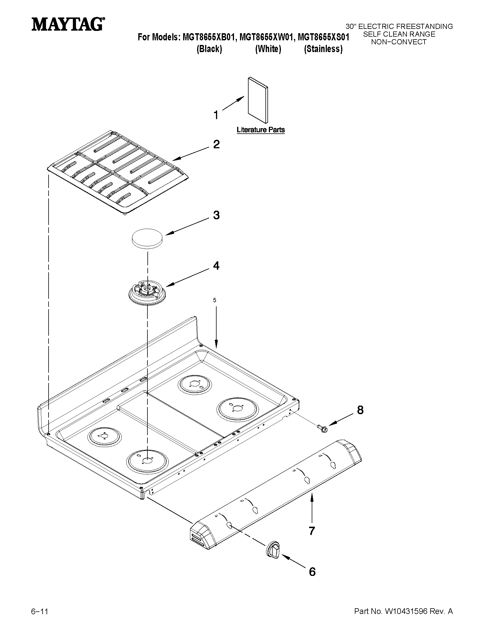 Maytag MGT8655XB01 cooktop parts diagram